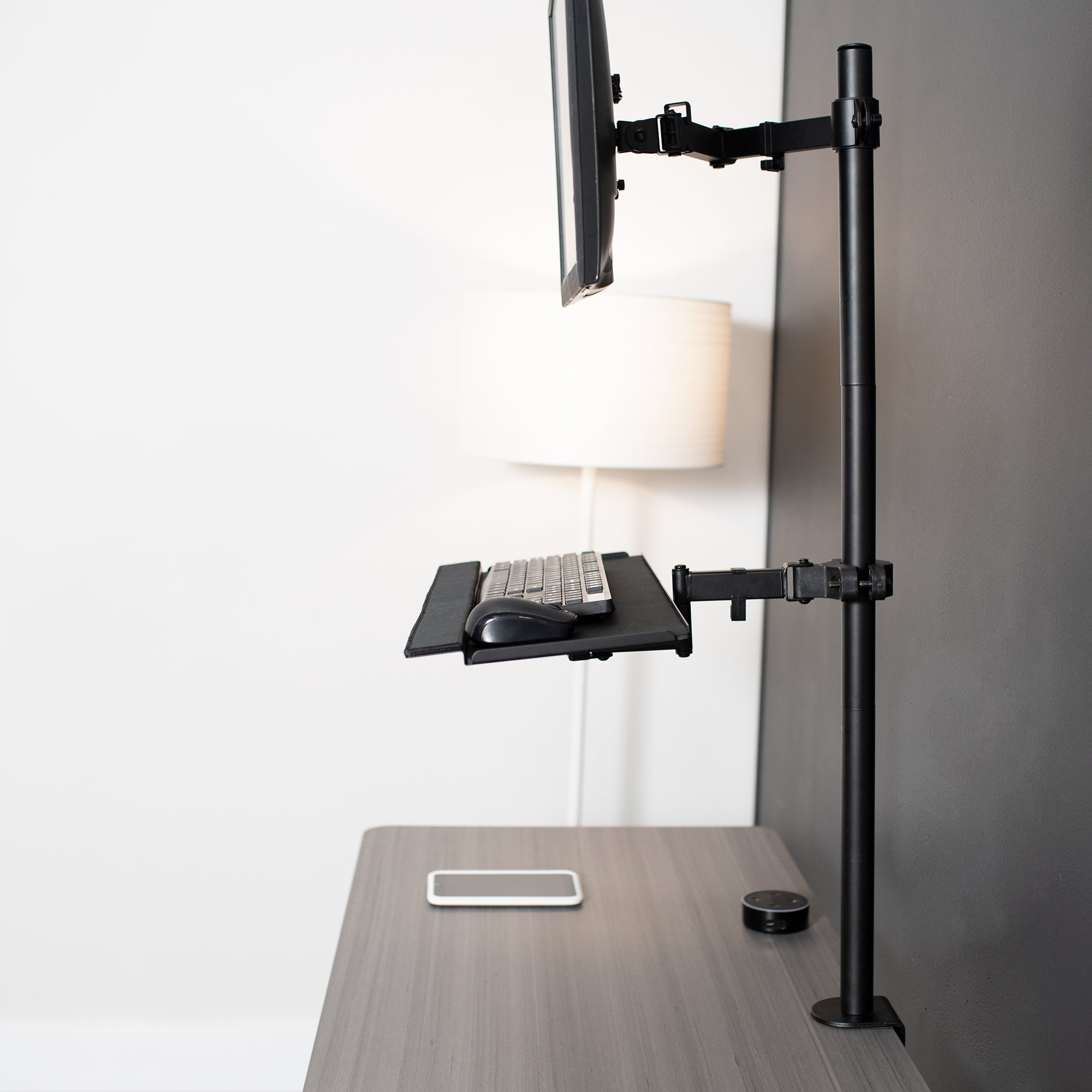 Adjustable Pole Mount Tilting Keyboard Tray - Ergonomic Under Desk Solution for Office & Home Workspace - Perfect for Standing Desks, Workstations & Compact Spaces