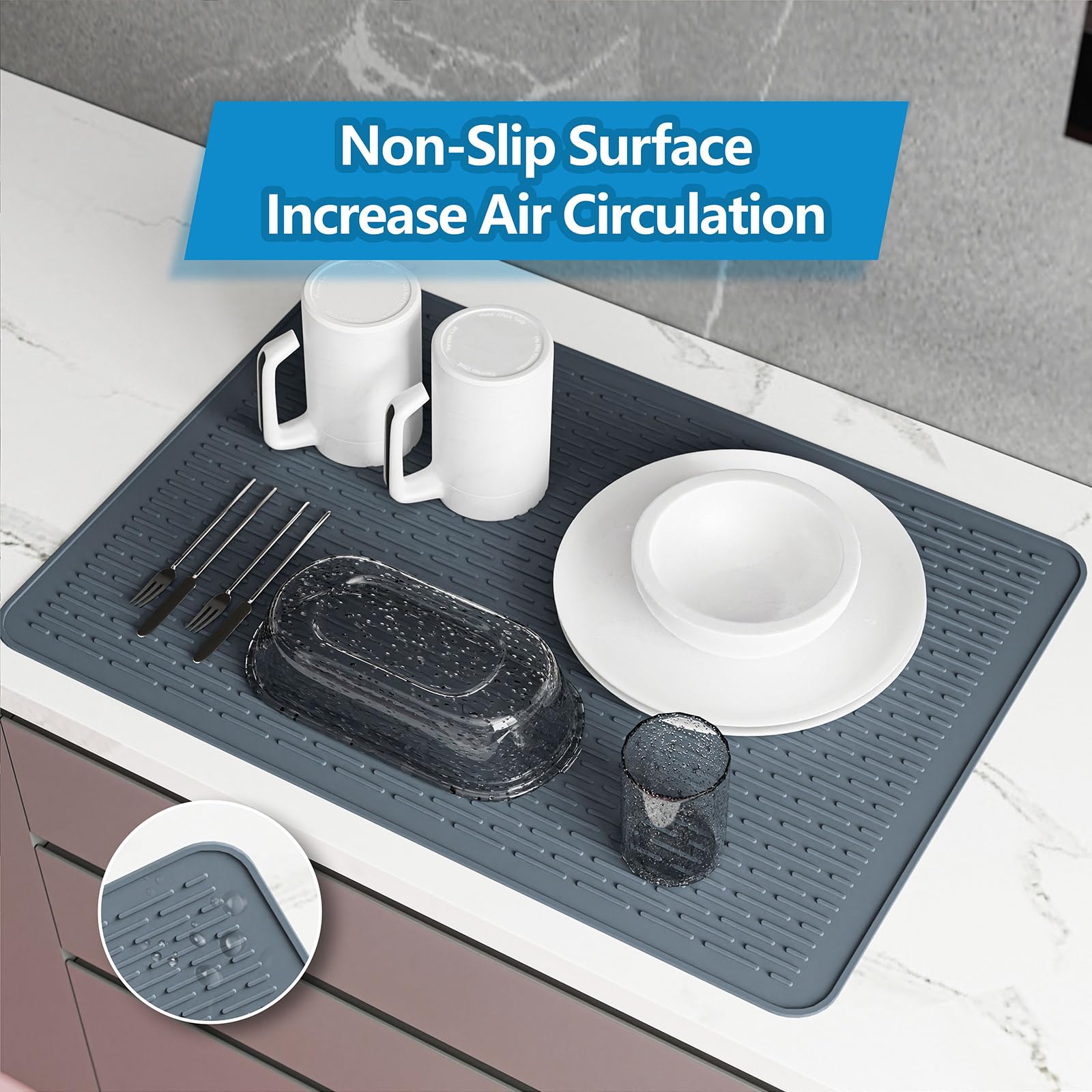 Silicone Electric Stove Top Cover - 28 x 20 Inch Extra Large Glass Cooktop Protector & Dish Drying Mat with 5 Hard Bristle Crevice Cleaning Brushes - Perfect for Kitchen Counter Protection & Spill Prevention