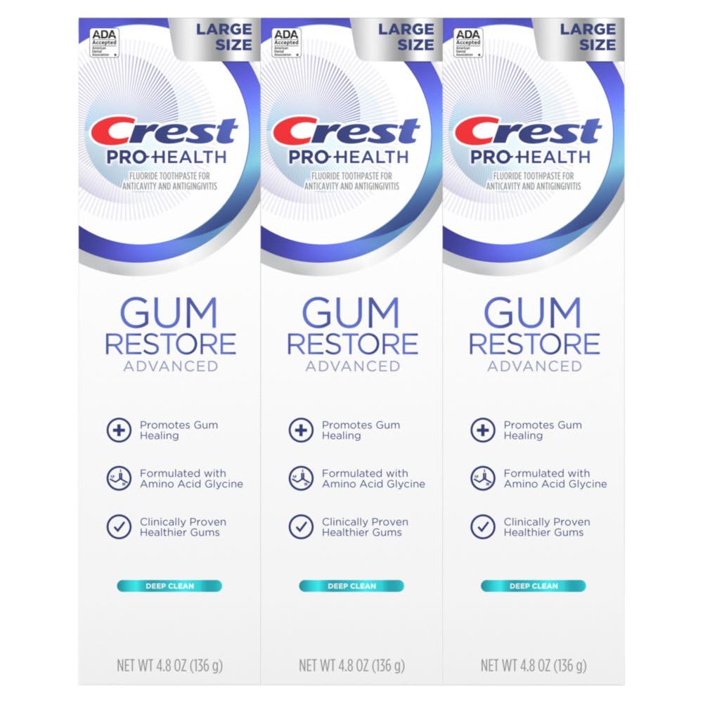 Crest Pro-Health Advanced Gum Restore Deep Clean Toothpaste 4.8 oz (3-Pack) - Anticavity & Antibacterial Fluoride Toothpaste for Gum & Enamel Protection - Clinically Proven for Fresh Breath & Oral Health - Ideal for Daily Dental Care & Family Use