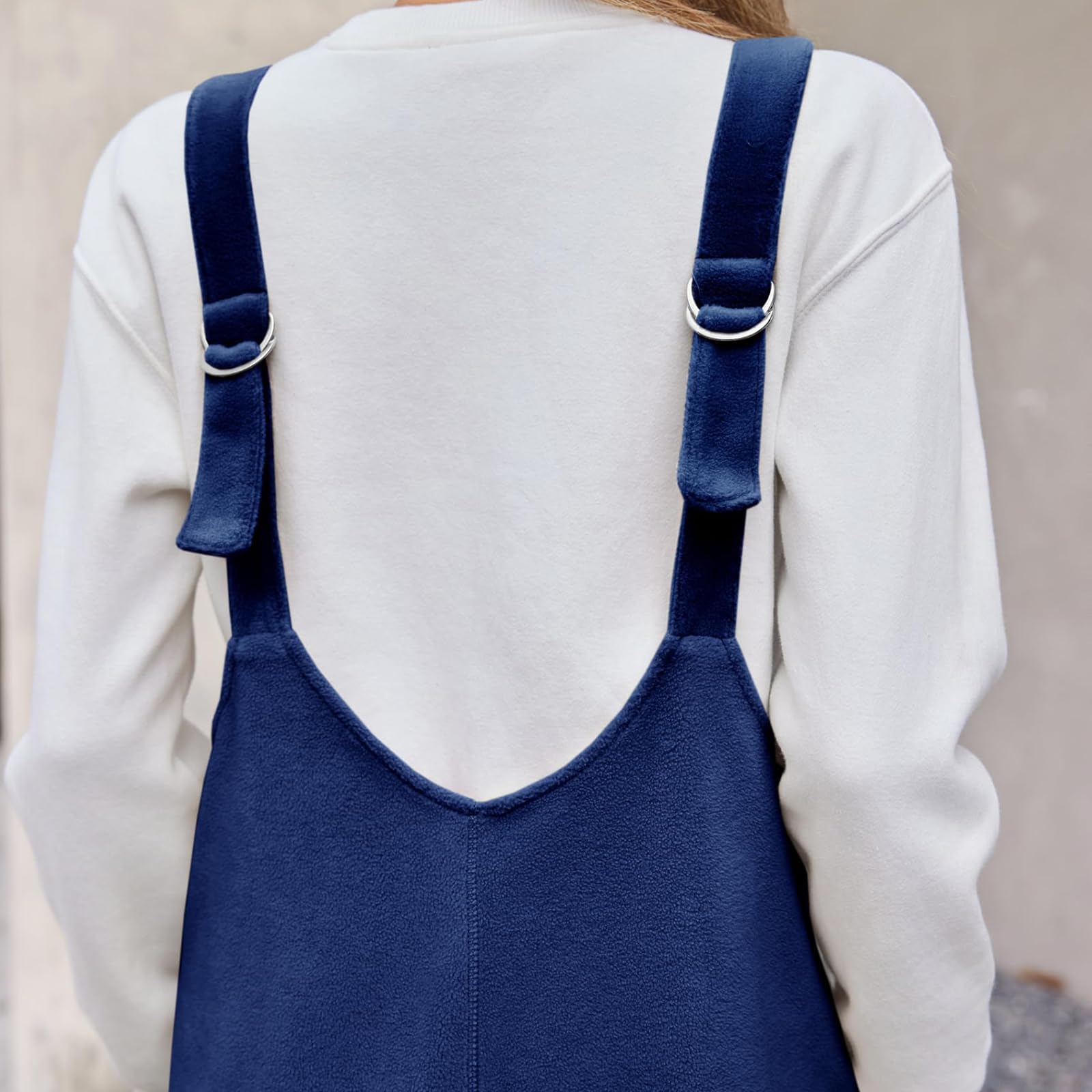 Women's Fleece Overalls - Winter Fuzzy Jumpsuit with Pockets, Loose Fit V-Neck Sleeveless Sherpa Overalls for Skiing, Snowboarding & Outdoor Activities | Warm Winter Bibs for Casual Wear & Cold Weather Adventures