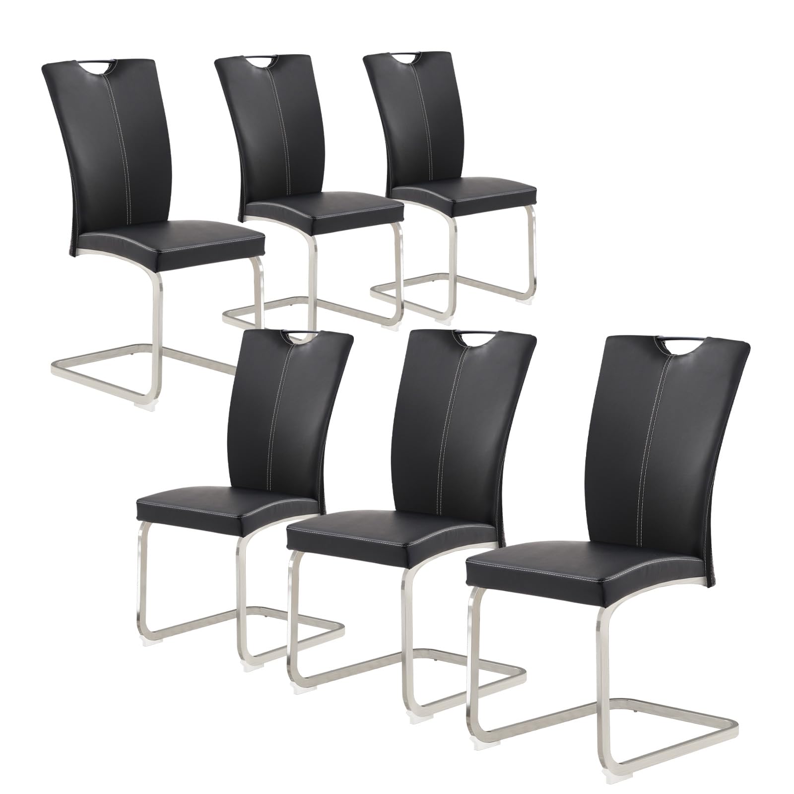 6 Modern Upholstered Armless Dining Chairs Set - High Back PU Leather Kitchen Side Chairs with Sturdy Metal Frame for Home, Restaurant & Office Use