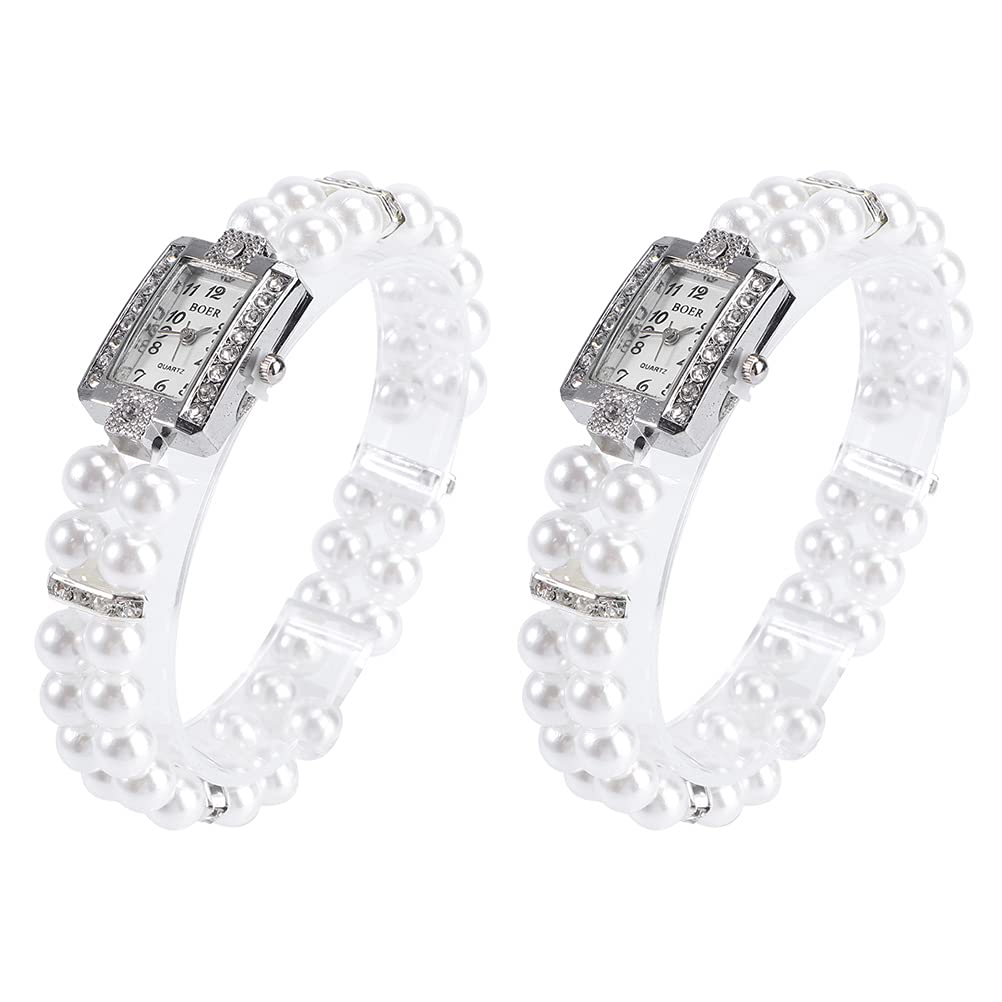 2Pcs Elegant Imitation Pearl Quartz Watch - Stylish & Durable Fashion Watch for Women - Perfect for Casual Wear, Office & Special Occasions