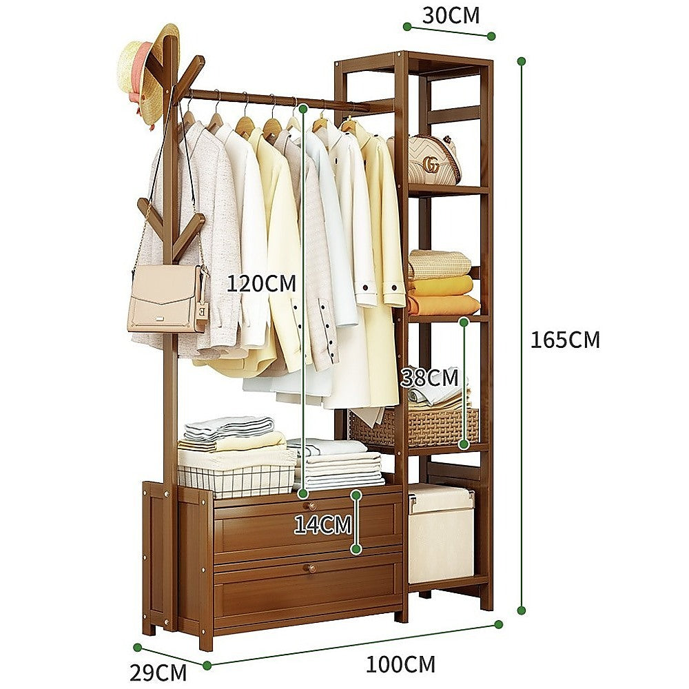 165x100cm Modern Clothes Rack Stand with Storage Shelves - Heavy Duty Coat Tree Organizer for Bedroom, Closet, Laundry Room & Entryway