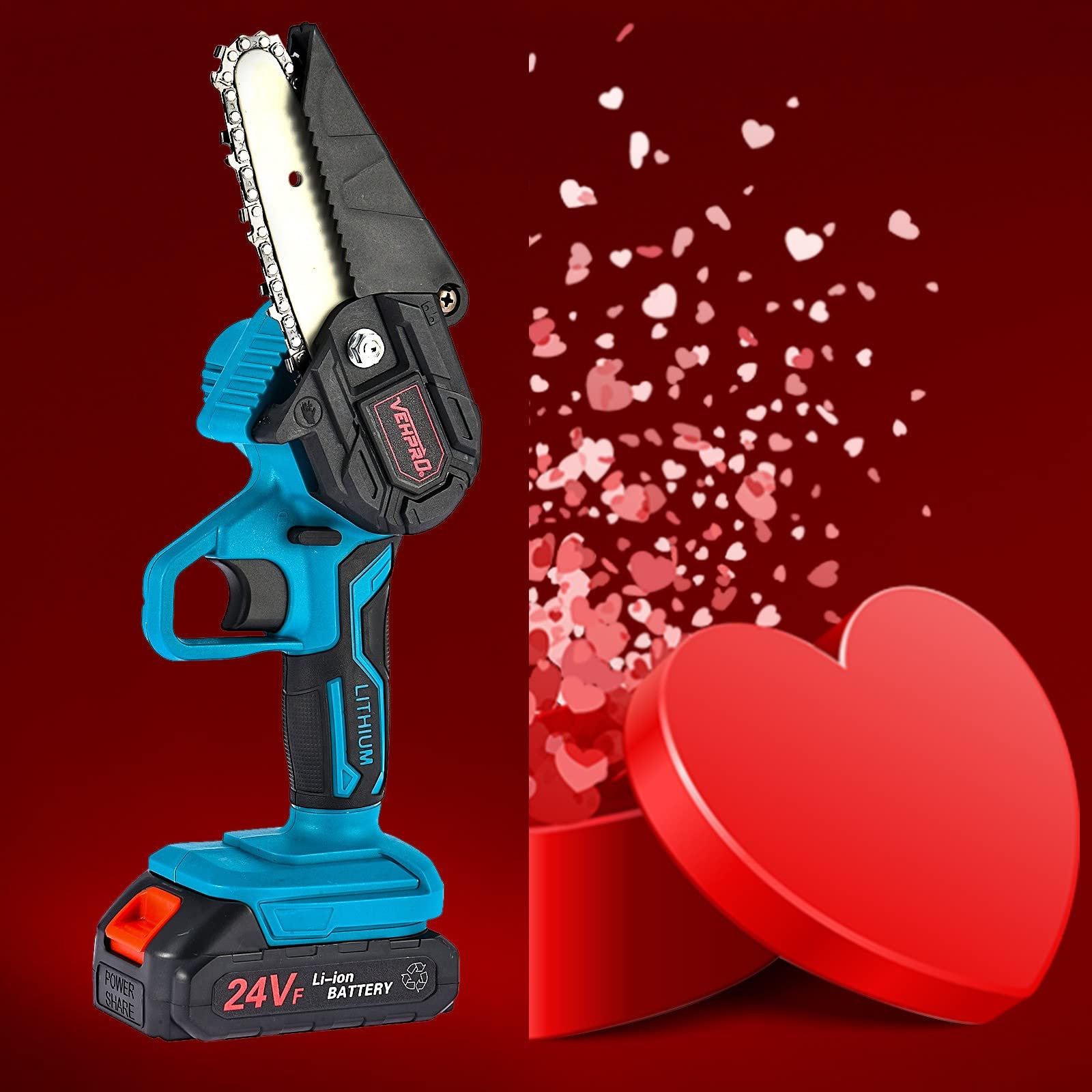 24V Cordless Electric Chainsaw - Lightweight 1.5lb One-Hand Mini Chainsaw for Wood Cutting, Woodworking & Lawn Care | Portable Handheld Chainsaw with 12V Battery (Blue) | Perfect for DIY Projects, Tree Trimming & Garden Maintenance