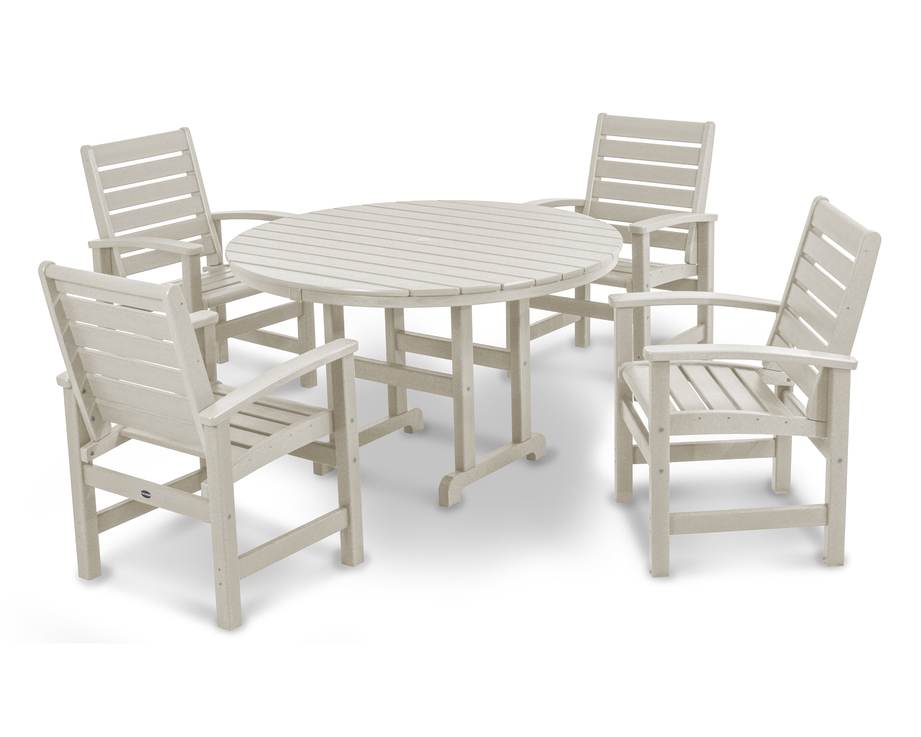 POLYWOOD Signature 5-Piece Round Farmhouse Dining Set - Outdoor Patio Furniture for Garden, Backyard, and Poolside Dining