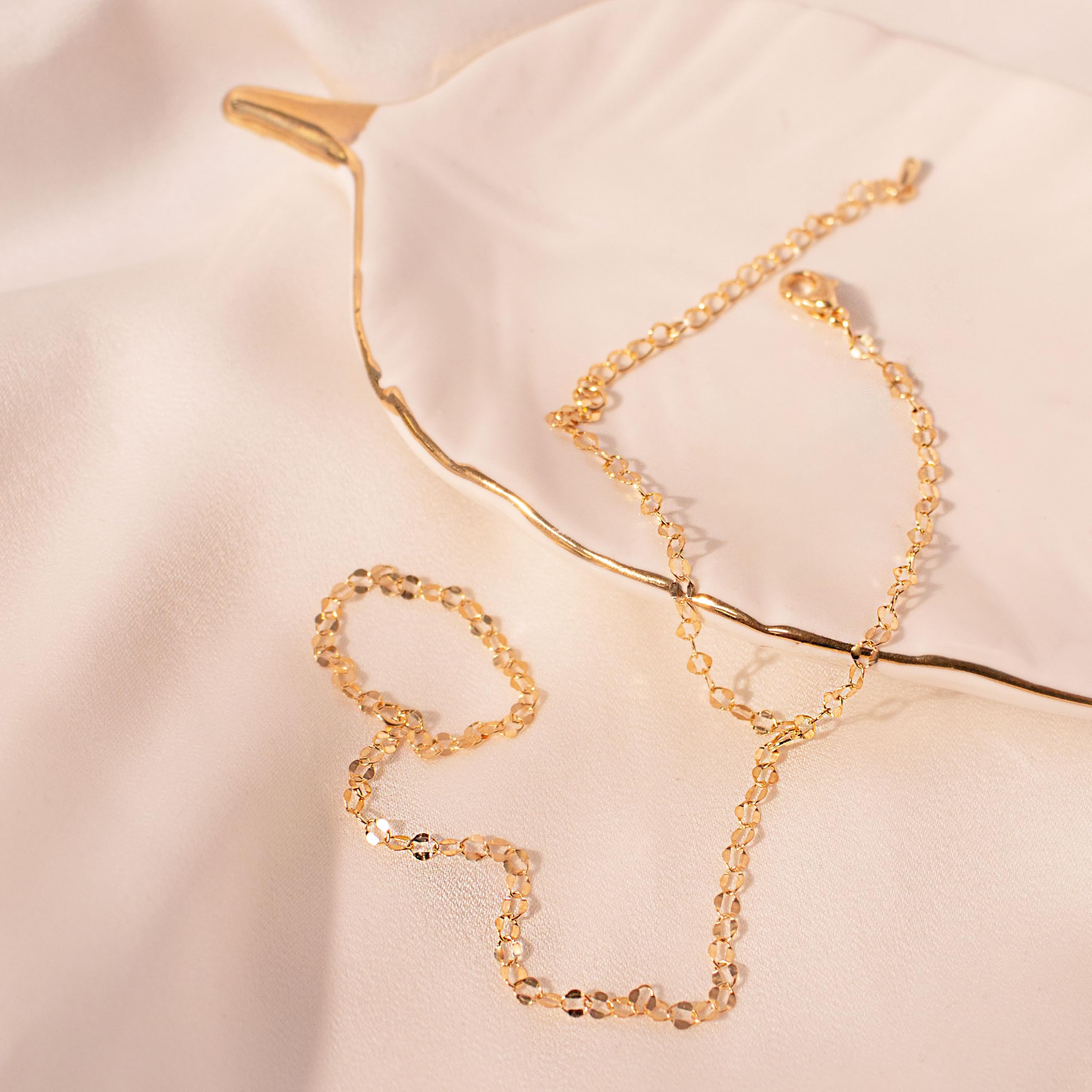 14K Gold Filled Ring Chain Bracelet - Dainty Adjustable Slave Bangle for Women | Waterproof Fashion Jewelry | Perfect Gift for Birthday, Anniversary & Valentine's Day | Ideal for Parties, Date Nights & Everyday Wear