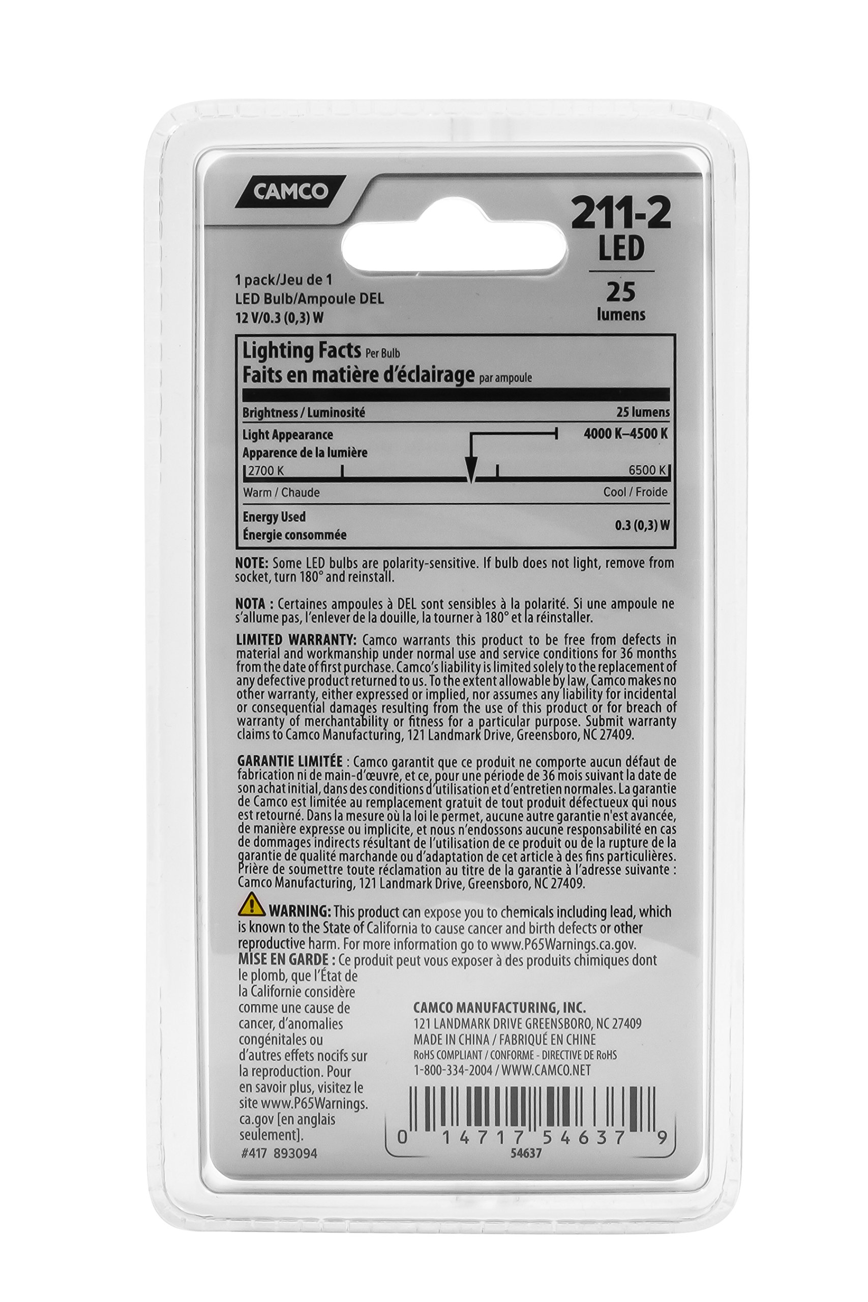 Camco LED Replacement Bulb - 12V Festoon Light 336mm (Replaces 211-2) - Dual Bright White Lights - Perfect for RV, Marine, and Automotive Interior Lighting - 1 Pack (54637)