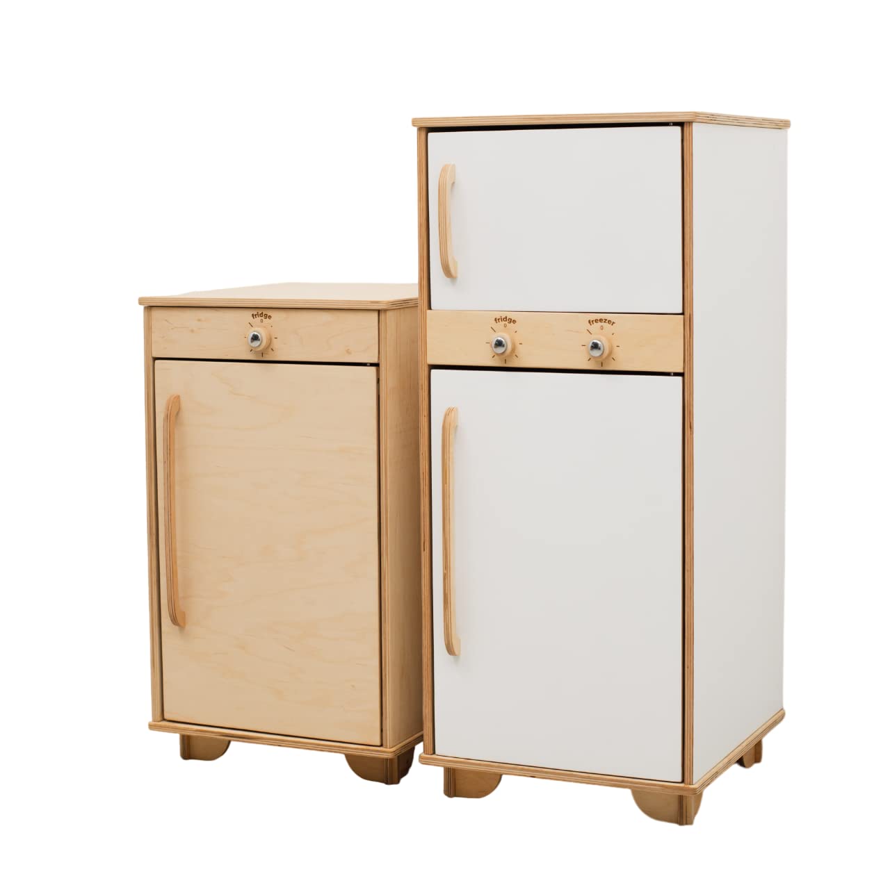 Montessori Wooden Play Refrigerator Toy - Pretend Play Kitchen Accessory for Toddlers & Kids, Educational Gift for 2nd 3rd Birthday - White Open Shelf Design for Playroom Decor & Imaginative Role Play