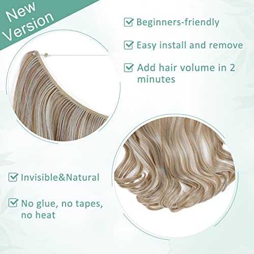 Premium Curly Synthetic Invisible Wire Hair Extensions - Seamless Clip-In Extensions for Volume & Length - Perfect for Parties, Weddings & Everyday Styling
