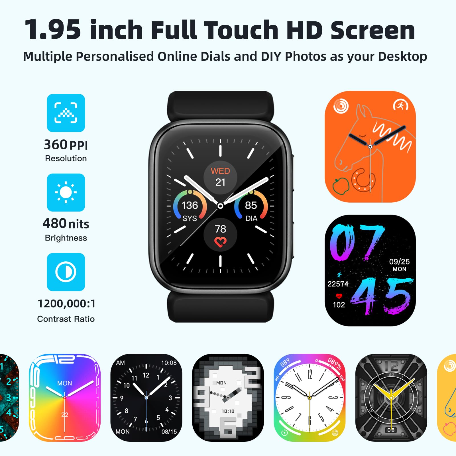 Smart Blood Pressure Watch with Patented Air Pump Cuff - 1.95