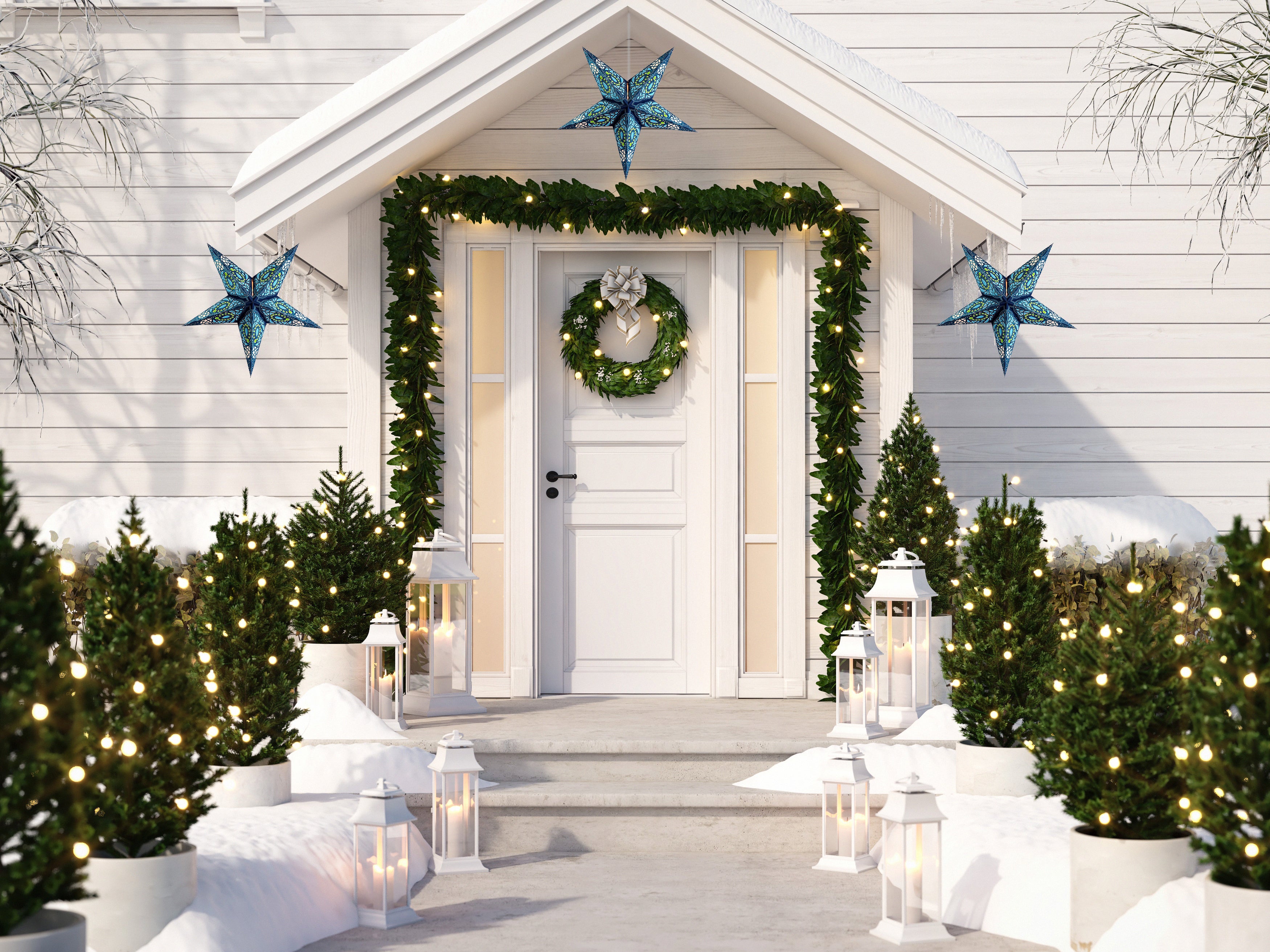 24 Inch Blue Galactic Glitter Paper Star Lantern Kit with Pendant Light - DIY Home Decor for Bedroom, Party & Wedding Decoration
