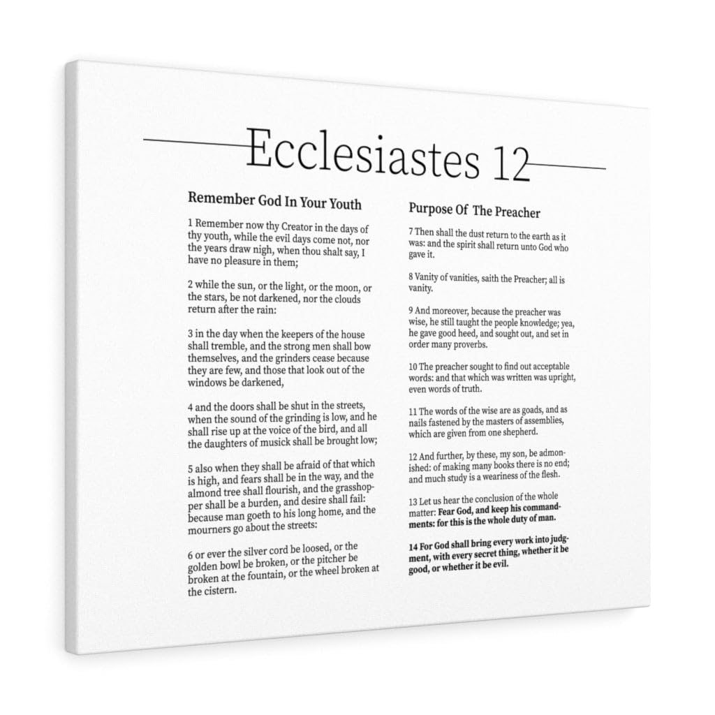 Bible Verse Canvas Wall Art - Ecclesiastes Chapter 12 Scripture Print, Christian Home Decor, Inspirational Gift for Wedding, Baptism & Housewarming | White Religious Canvas Art for Living Room, Bedroom & Church