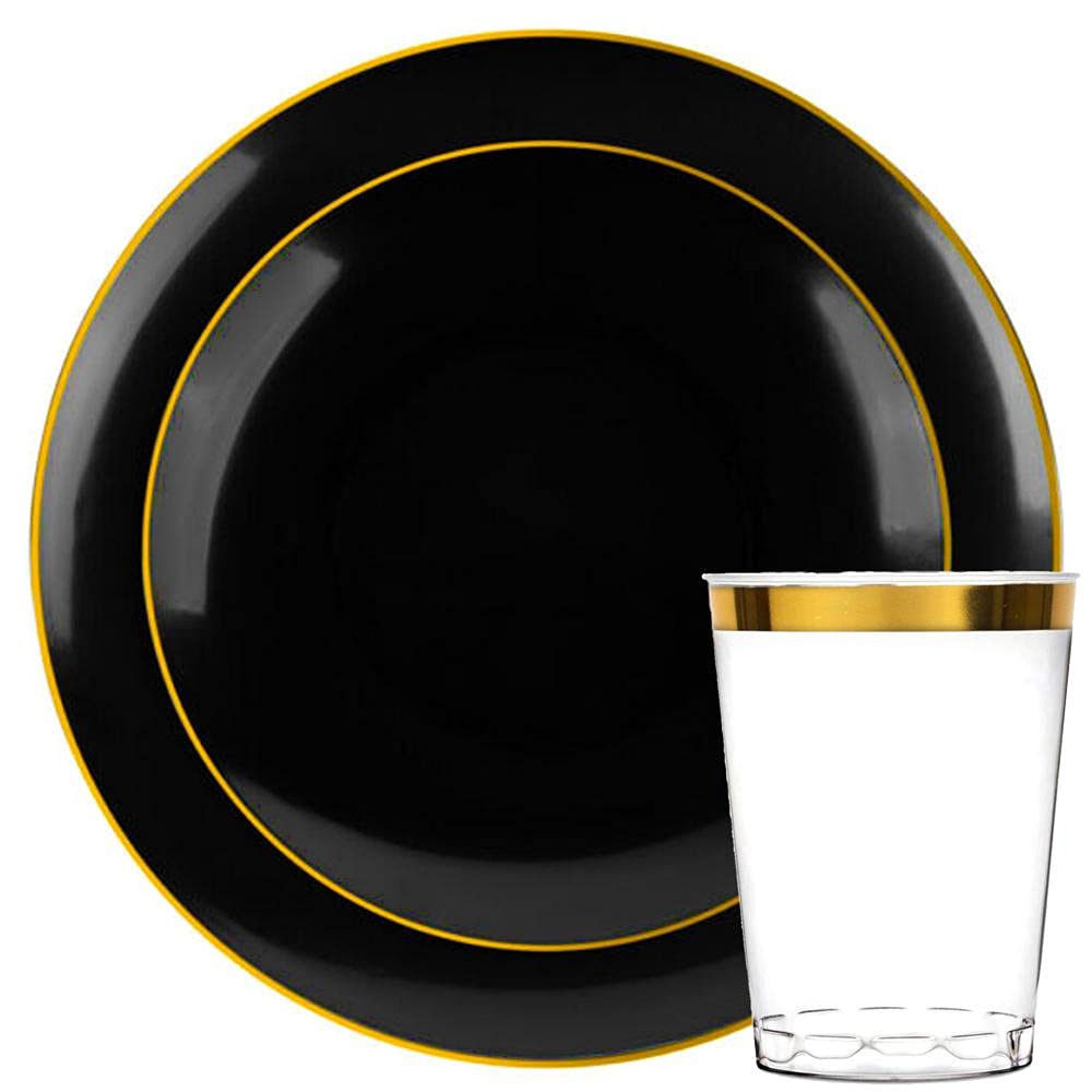 450-Piece Organic Collection Black & Gold Rim Plastic Dinnerware Set - 10