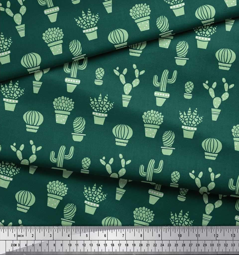 Soimoi 42 Inch Wide Polyester Crepe Fabric - Cactus & Pot Print Textile Material by The Yard for DIY Crafts, Home Decor & Sewing Projects