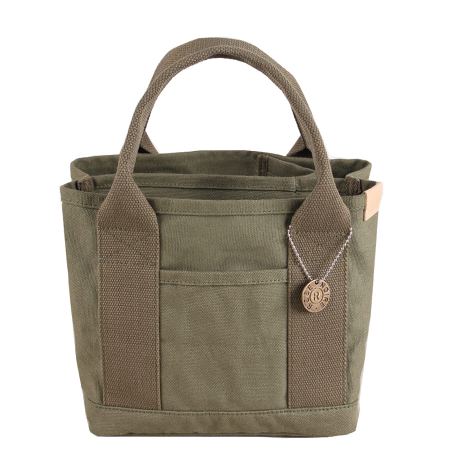 Heavy Duty Cotton Canvas Tote Bag for Women - Large School & Utility Tote with Phone Pocket - Durable Army Green Shoulder Bag for Work, Shopping & Travel