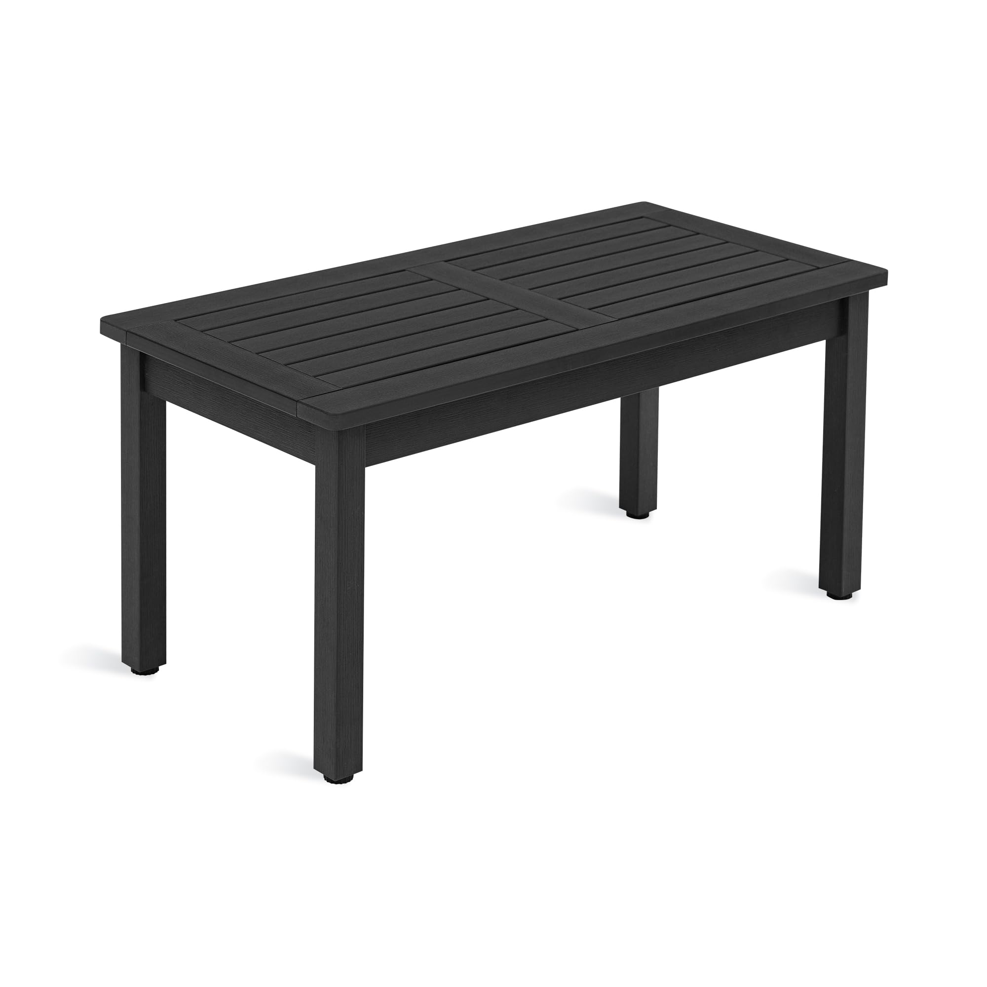 LUE BONA Outdoor Coffee Table Rectangle - Weatherproof HDPS Patio Coffee Table with Slatted Tabletop for Deck, Garden, Balcony - Perfect for Indoor & Outdoor Use (Black) | Ideal for Backyard Relaxation, Poolside Lounging, and Outdoor Entertaining