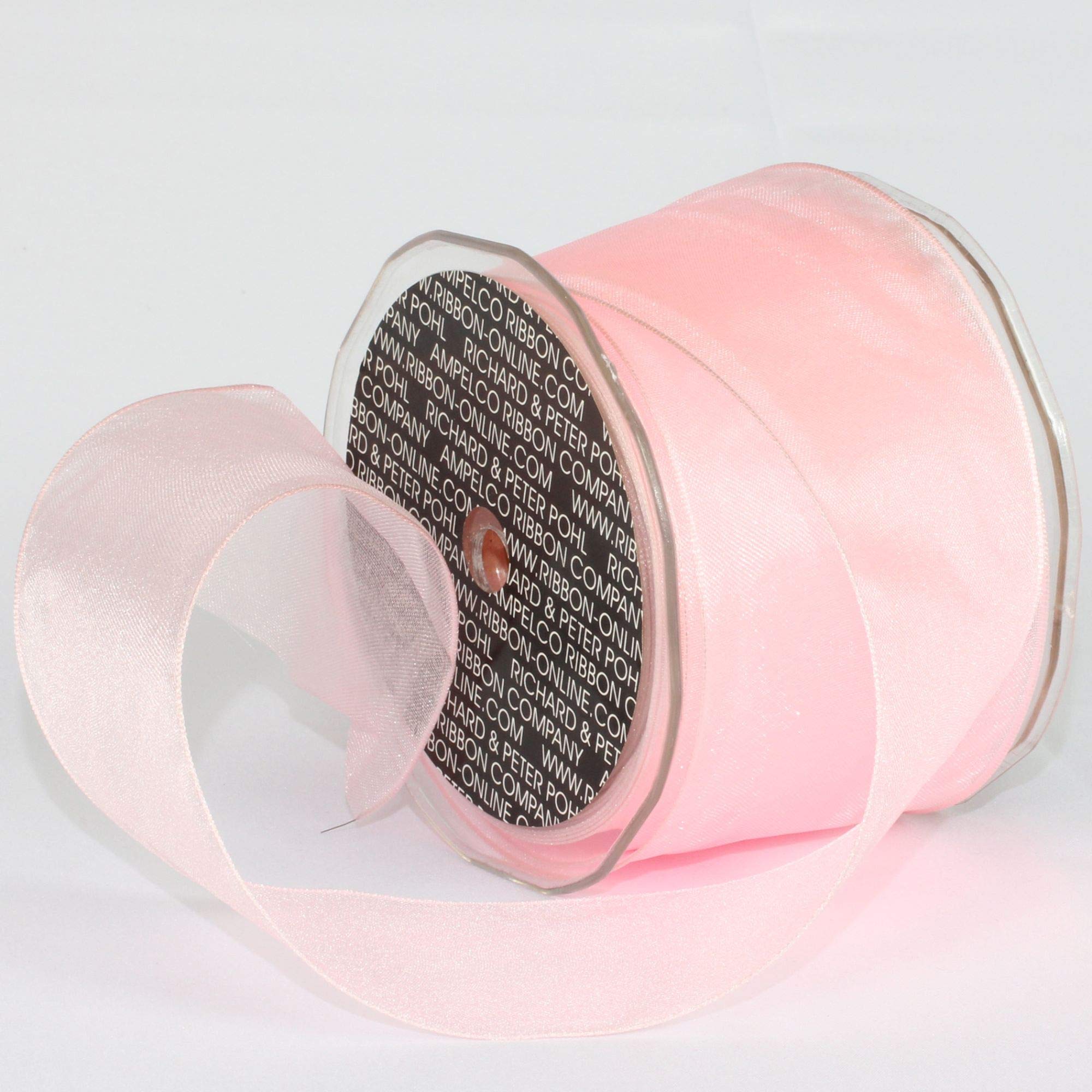 The Ribbon People Crystal Organdy Bright Pink Wired Craft Ribbon - 2 Inch x 27 Yards Bulk Spool for Gift Wrapping, Wedding Decorations, DIY Crafts & Party Favors
