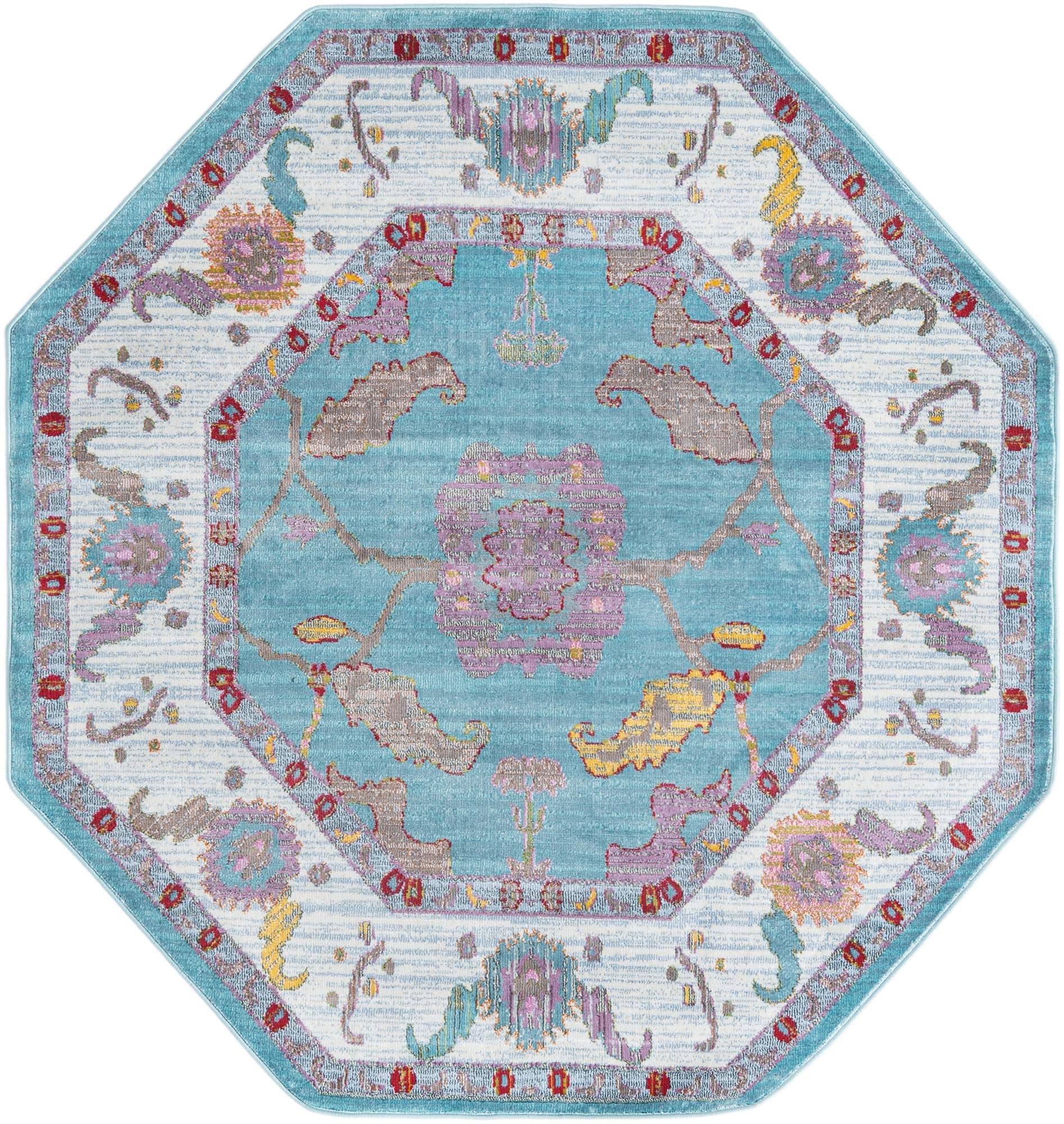 Paragon Collection 6 Ft Octagon Aqua Medium-Pile Area Rug - Soft Non-Slip Living Room Rug for Bedroom, Kitchen & Entryway - Home Decor Floor Mat for High Traffic Areas