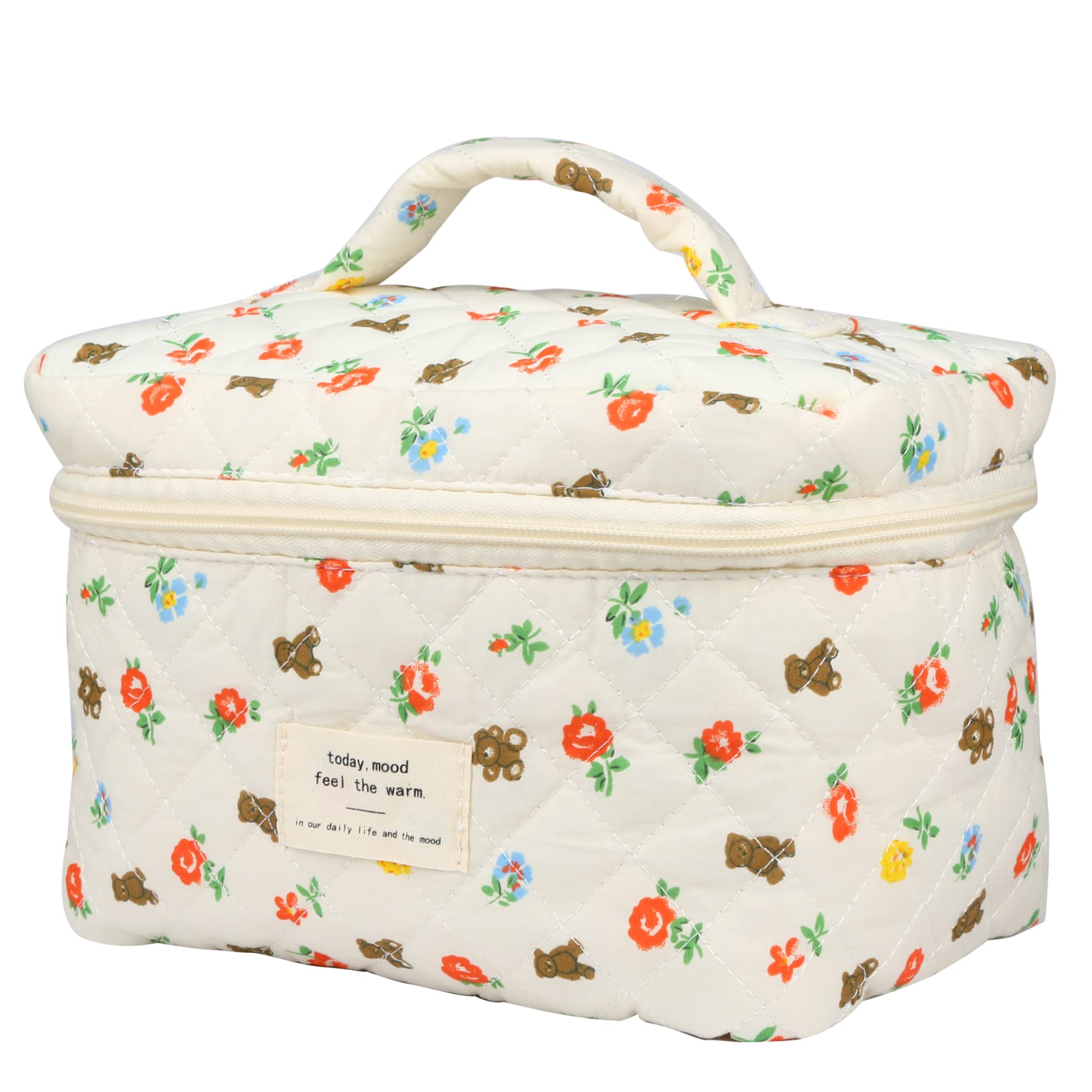 Floral Makeup Bag for Women - Cute Cosmetic Organizer with Bear Design, Travel Toiletry Storage Pouch, Perfect for Handbags & Purses (Big Size) | Ideal for Travel, Gym, and Daily Makeup Organization
