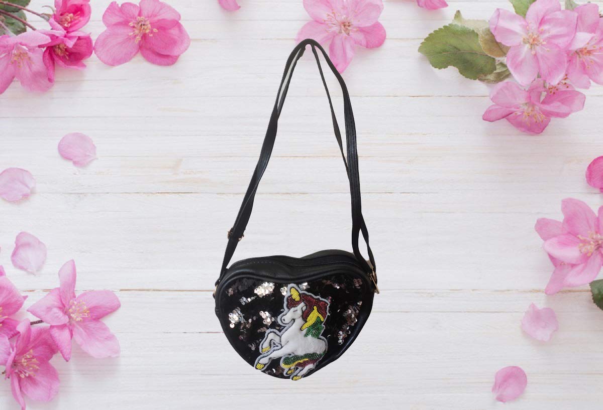 Cute Cartoon Printed Heart Shape Backpack for Kids - Lightweight Crossbody Bag for School, Picnic & Outdoor Adventures (Black) | Perfect Gift for Girls & Boys
