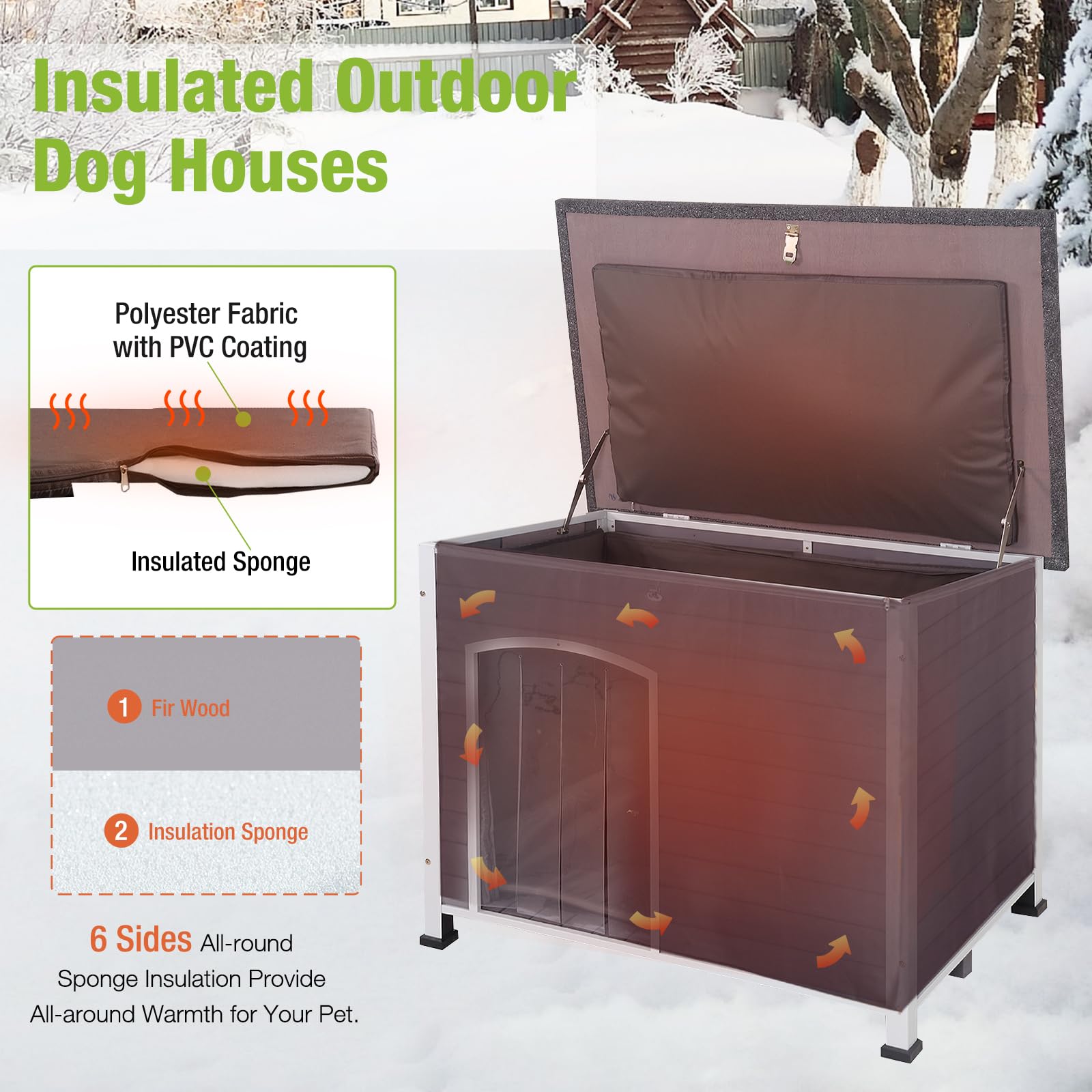 GUTINNEEN Insulated Outdoor Dog House with Removable Liner - Winter-Proof Large Dog Kennel for Cold Weather (Grey & White) - Perfect for Backyard, Patio & Extreme Winter Protection