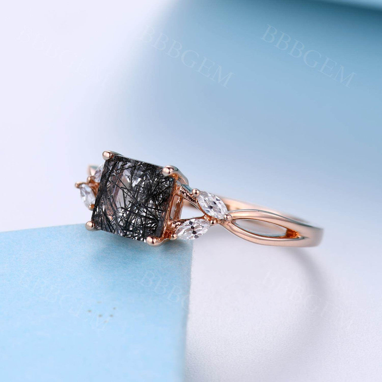 Natural Black Rutilated Quartz Diamond Engagement Ring for Women - Elegant Wedding Band, Promise Ring & Anniversary Jewelry Gift (Perfect for Proposals, Weddings & Special Occasions)
