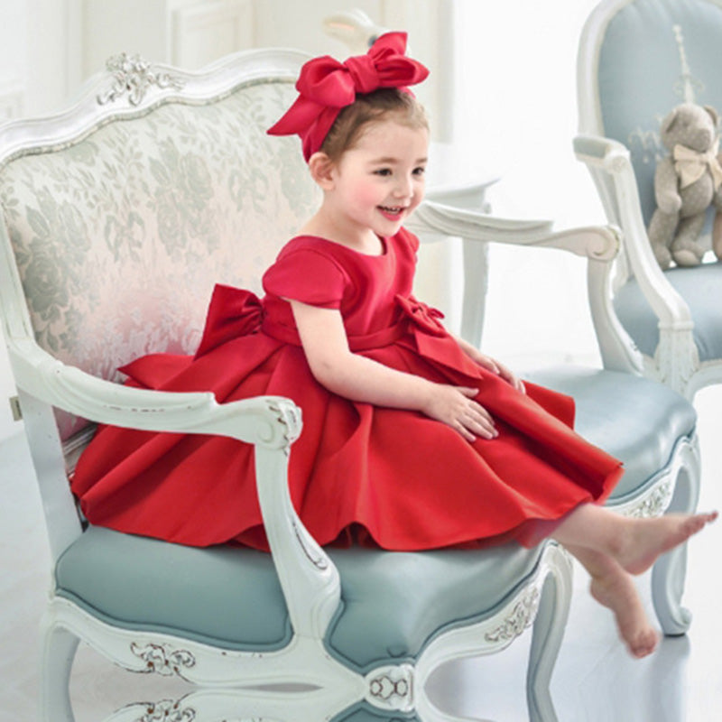 Adorable Baby Girl Princess Party Dress - Red Backless Bow Cake Dress for Birthday, Photo Shoots & Special Occasions