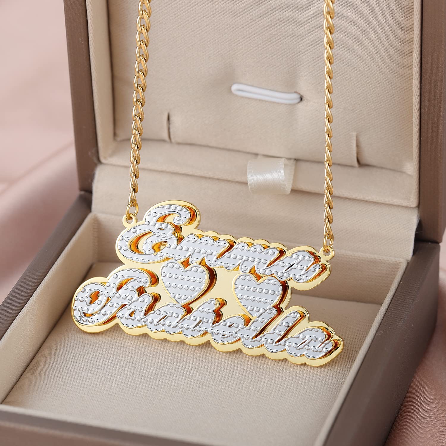 Personalized Double Plated Name Necklace for Couples - Custom Nameplate Pendant Jewelry for Boyfriend, Girlfriend, Women & Men - Romantic Birthday & Anniversary Gift for Her/Him - Perfect for Date Nights, Valentine's Day & Special Occasions