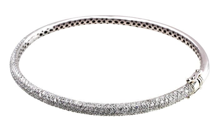 18K White Gold Diamond Pave Bangle Bracelet for Women - Elegant Stackable Tennis Bracelet - Perfect for Weddings, Anniversaries & Special Occasions