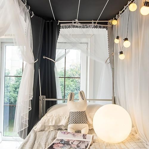 Blue Dorm Bed Canopy Curtain Set with 4 Corner Post Frame - Twin Bunk Bed Canopy Tent for College Students & Kids - Perfect for Dorm Rooms, Bunk Beds & Sleep Privacy