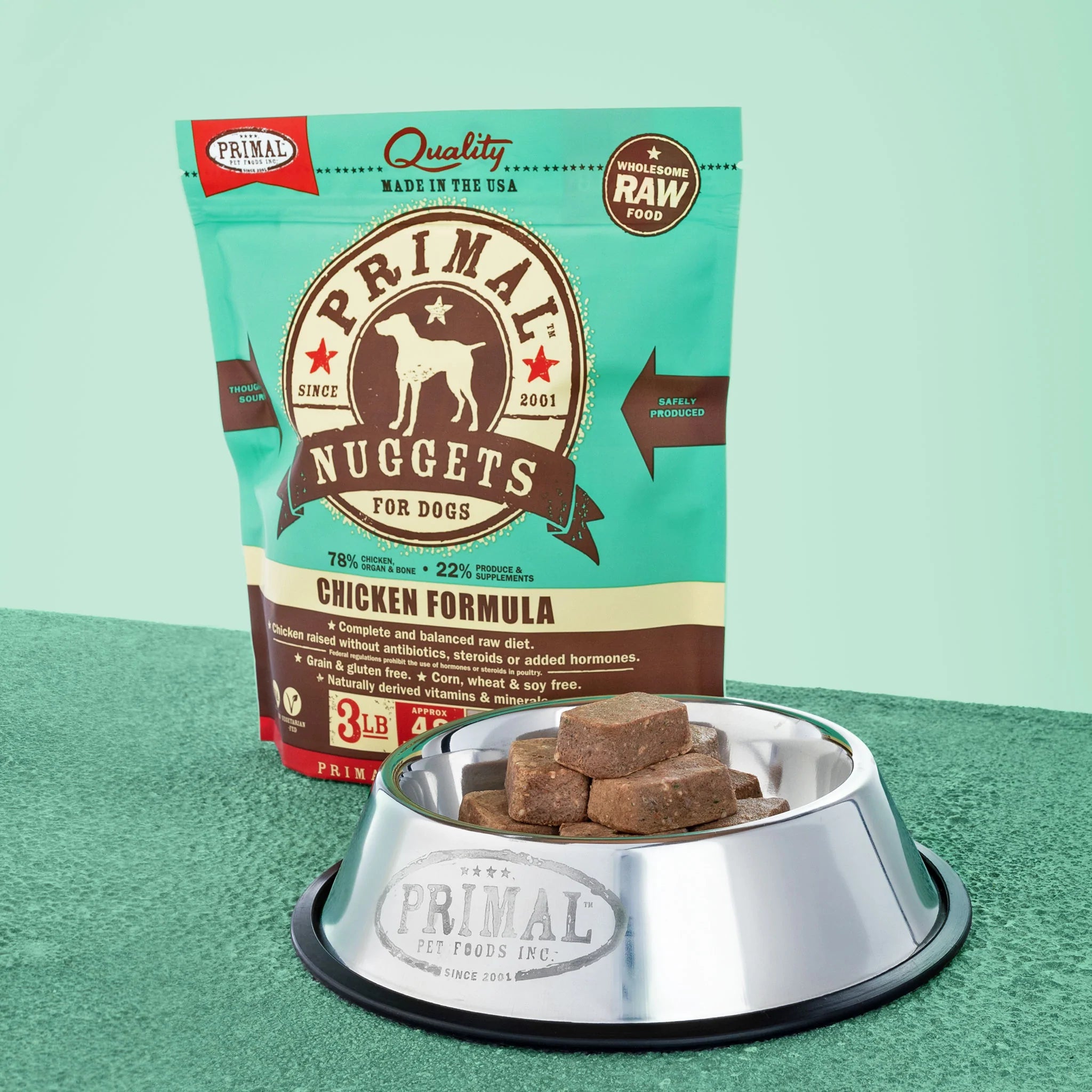 Primal Raw Frozen Nuggets Chicken Formula - High Protein Dog Food for Puppies & Adult Dogs - Perfect for Training Treats & Mealtime Rewards