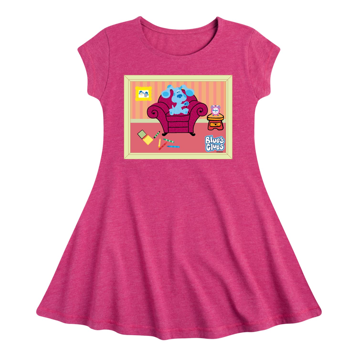 HYBRID APPAREL Blue's Clues & You! Toddler & Youth Girls Fit Flare Dress - Blue Living Room Print - Playdate & Birthday Party Outfit