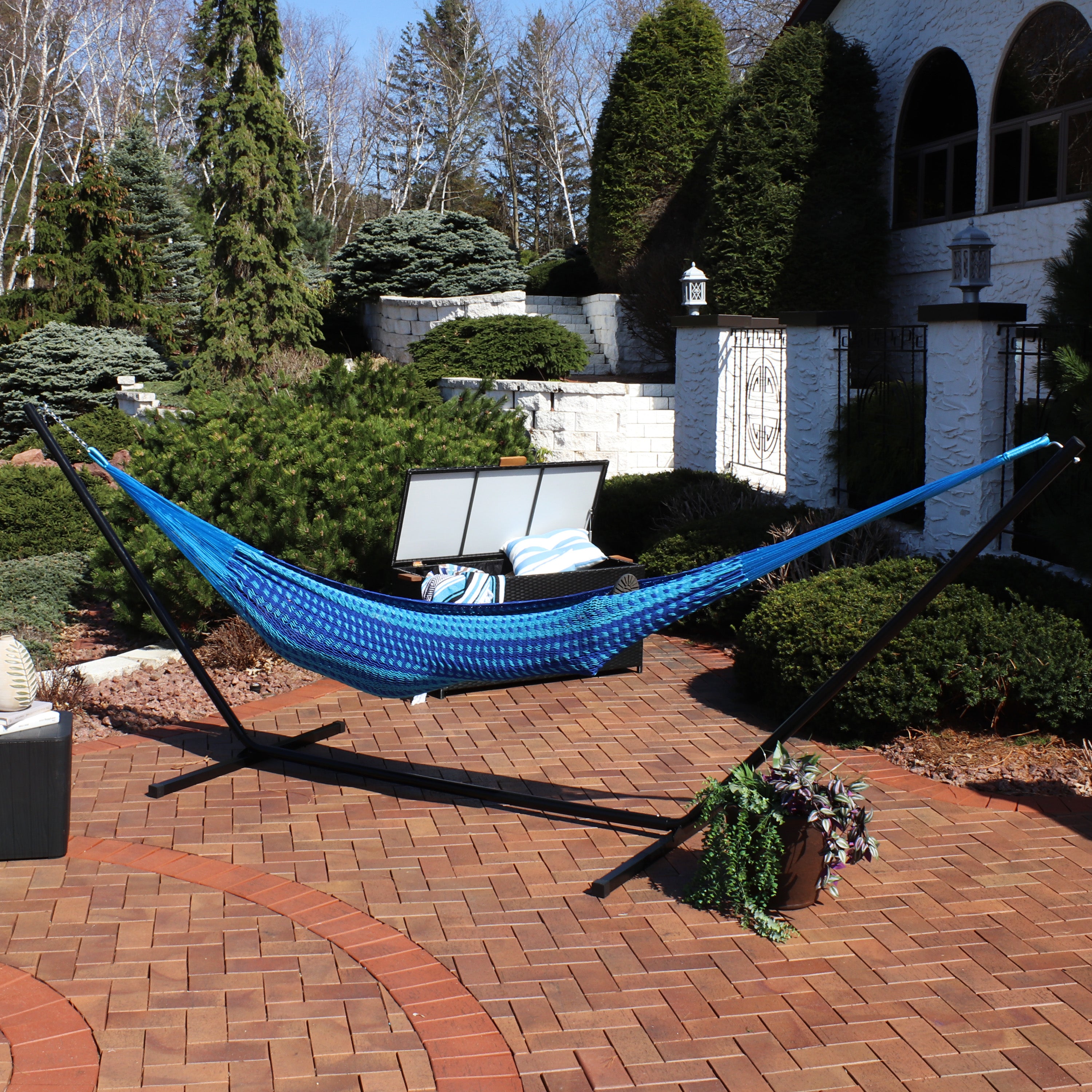 Premium XXL Handwoven Mayan Hammock with 15ft Stand - Extra Thick Cotton Rope for Maximum Comfort - Perfect for Backyard, Patio, Poolside & Outdoor Relaxation