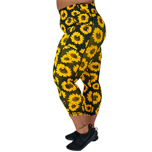 Sunflower Print High Waist Yoga Leggings for Women - Comfortable Workout Pants for Running, Gym & Lounge Wear