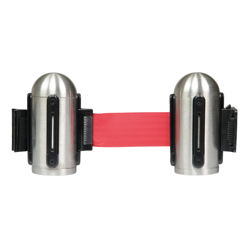 Premium Stainless Steel Retractable Barrier Ribbon - Red Wall Mounted Queue Management System for Crowd Control in Events, Banks & Retail Stores