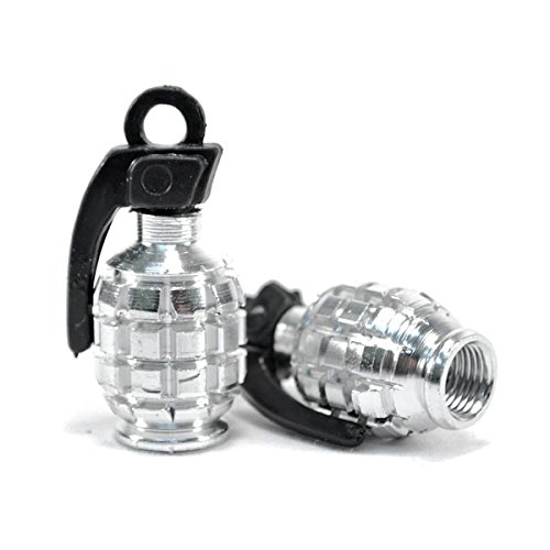 Krator Motorcycle Black Tire Wheel Grenade Valve Caps - Compatible with Yamaha Royal Road Star Warrior Midnight - Durable Air Valve Stem Covers for Motorcycle, ATV, Dirt Bike Accessories - Perfect for Off-Road Riding and Custom Bike Builds