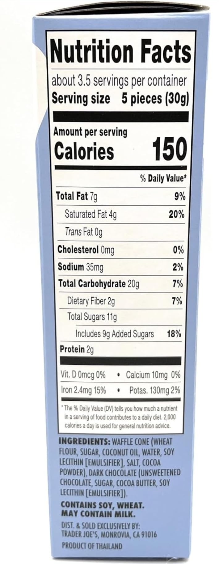 Trader Joe's Dark Chocolate Waffle Cone Cookies - 3.53 oz (Pack of 2) | Crunchy Ice Cream Cone Tips for Dessert Toppings, Party Snacks & Sweet Treats