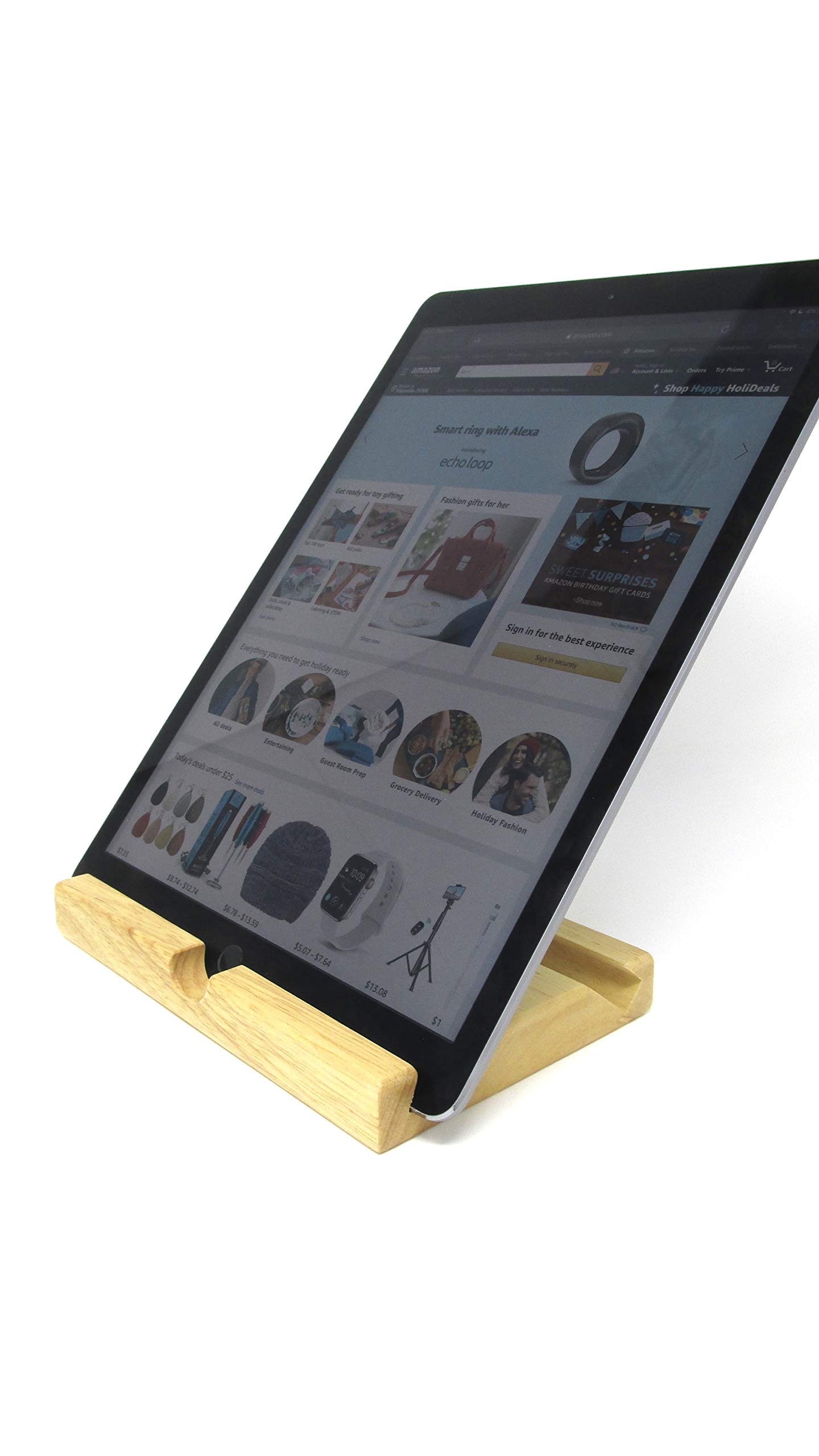Natural Wood Desktop Stand for Tablet - Adjustable iPad, Kindle & Phone Holder with Dual Angle Slots | Perfect for Work, Reading & Video Calls