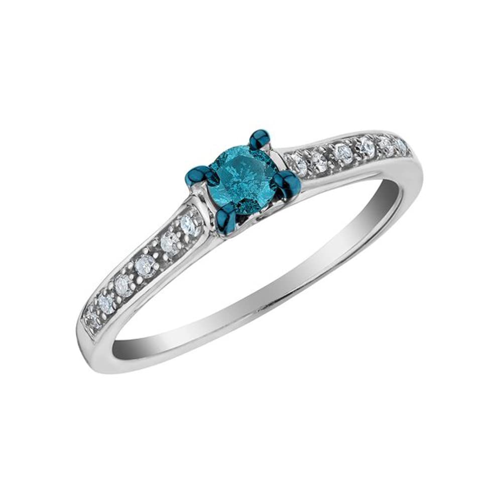 1/10 CT Round Cut London Blue Topaz & CZ Diamond Accent 14K White Gold Plated Anniversary Ring - Perfect for Engagements, Weddings & Special Occasions