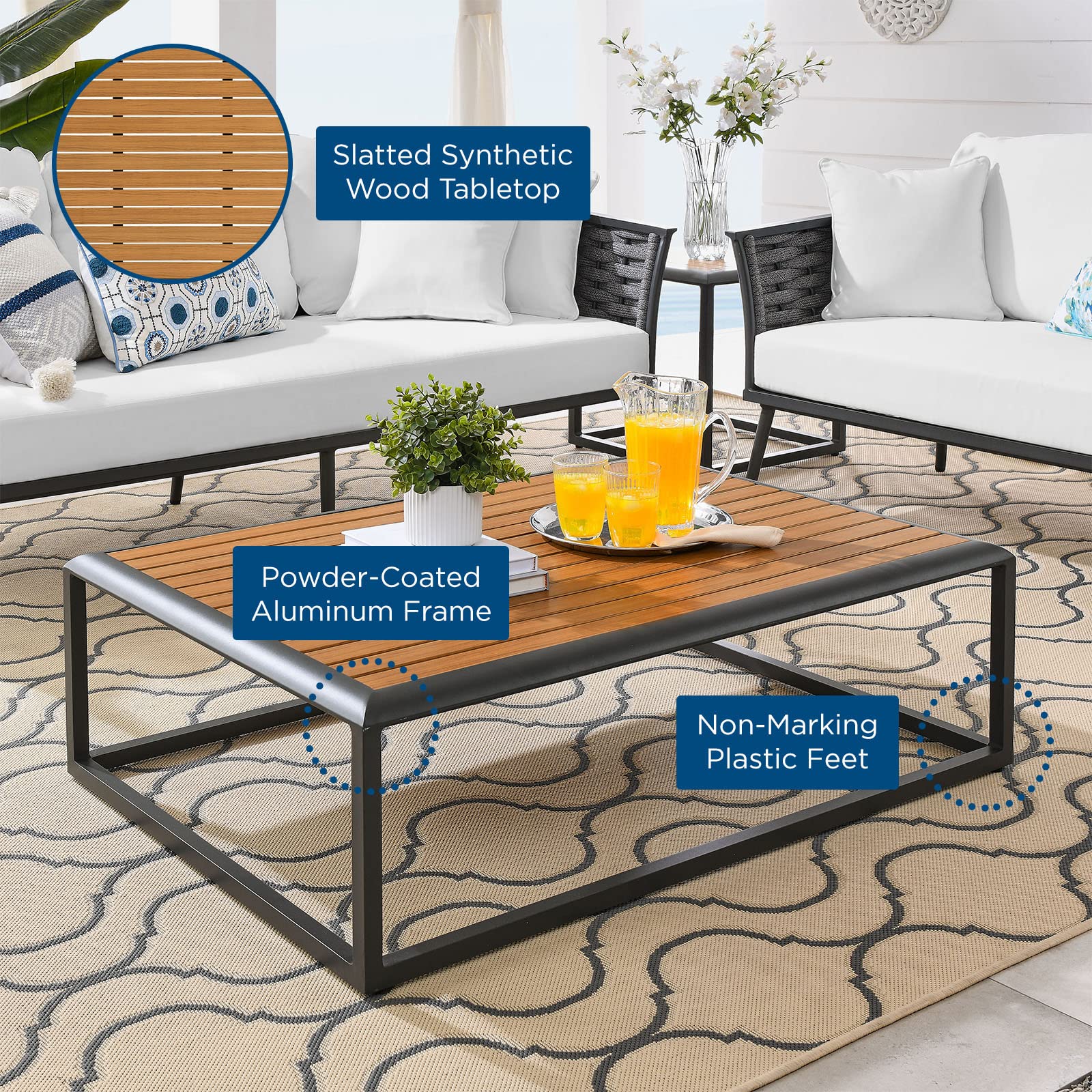 Modway Outdoor Patio Coffee Table - Gray Natural for Garden & Poolside