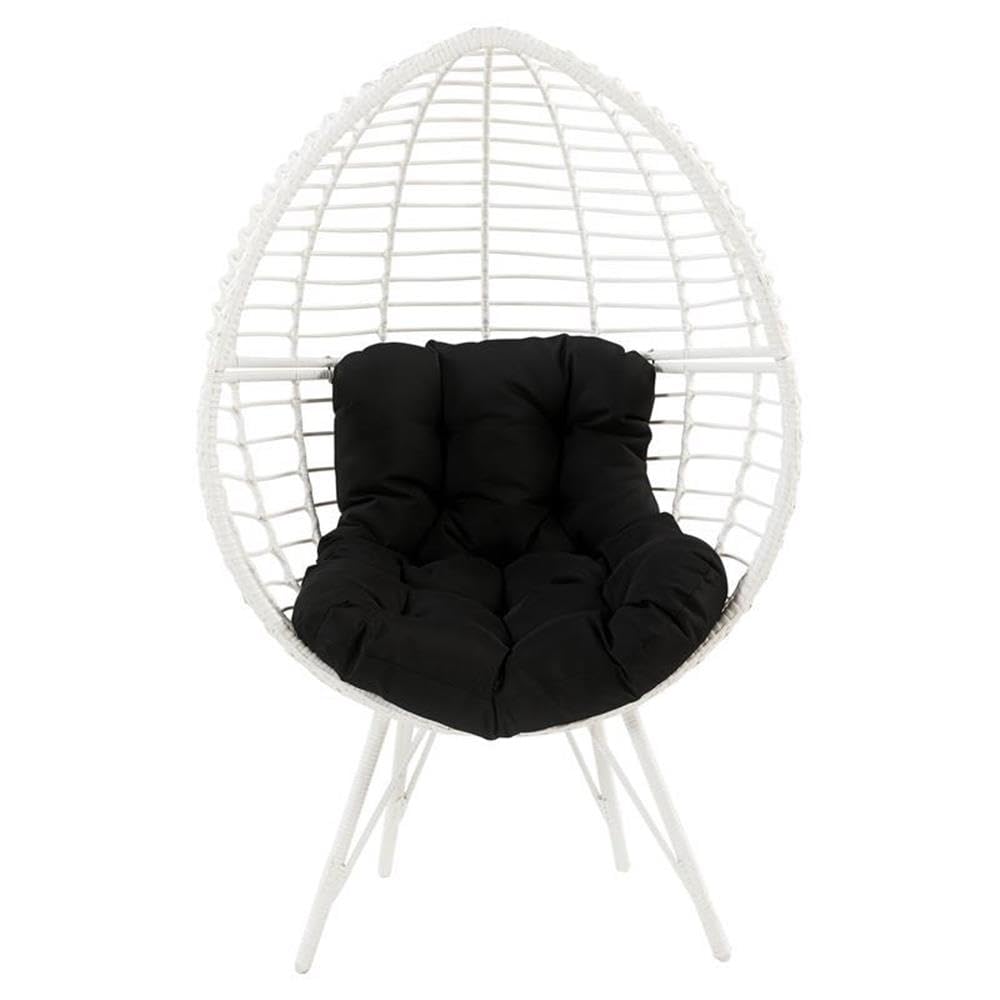 Acme Glazed Wicker Teardrop Patio Lounge Chair - Black & White Outdoor Furniture for Poolside, Garden & Backyard Relaxation