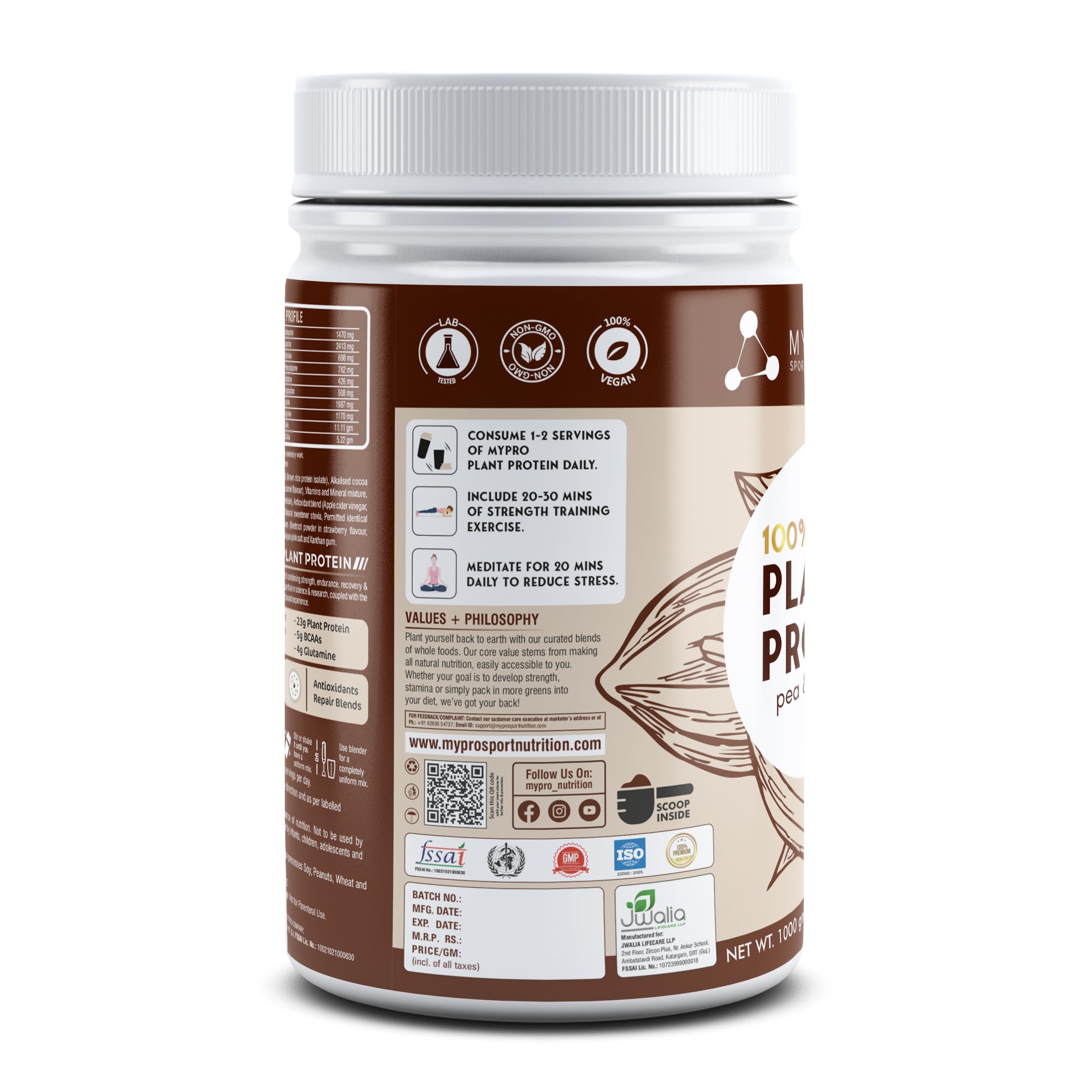 Mypro Sport Nutrition Plant Protein Powder - Pea & Brown Rice Protein (23g Protein, 22 Vitamins & Minerals, 5g BCAA) - Vegan Protein Supplement for Men & Women - Alphonso Mango Flavor, 1kg - Perfect for Post-Workout Recovery & Muscle Growth