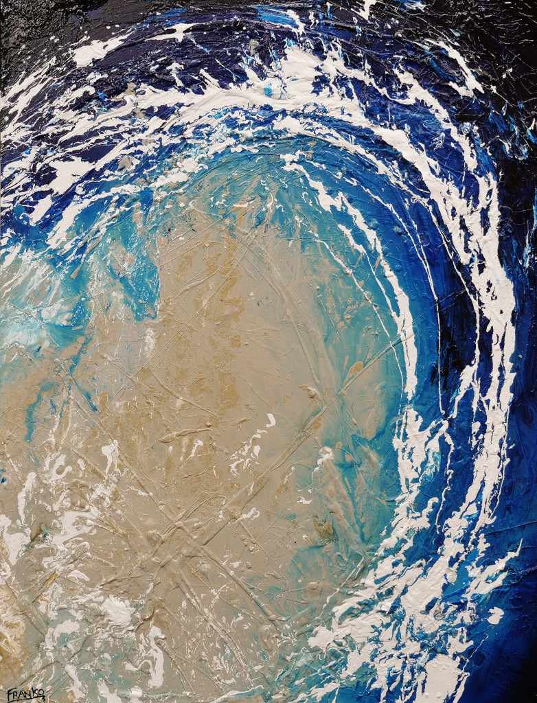 140cm x 180cm Cream Blue Textured Abstract Ocean Painting - Sapphire Reef Wall Art for Living Room, Bedroom & Office Decor