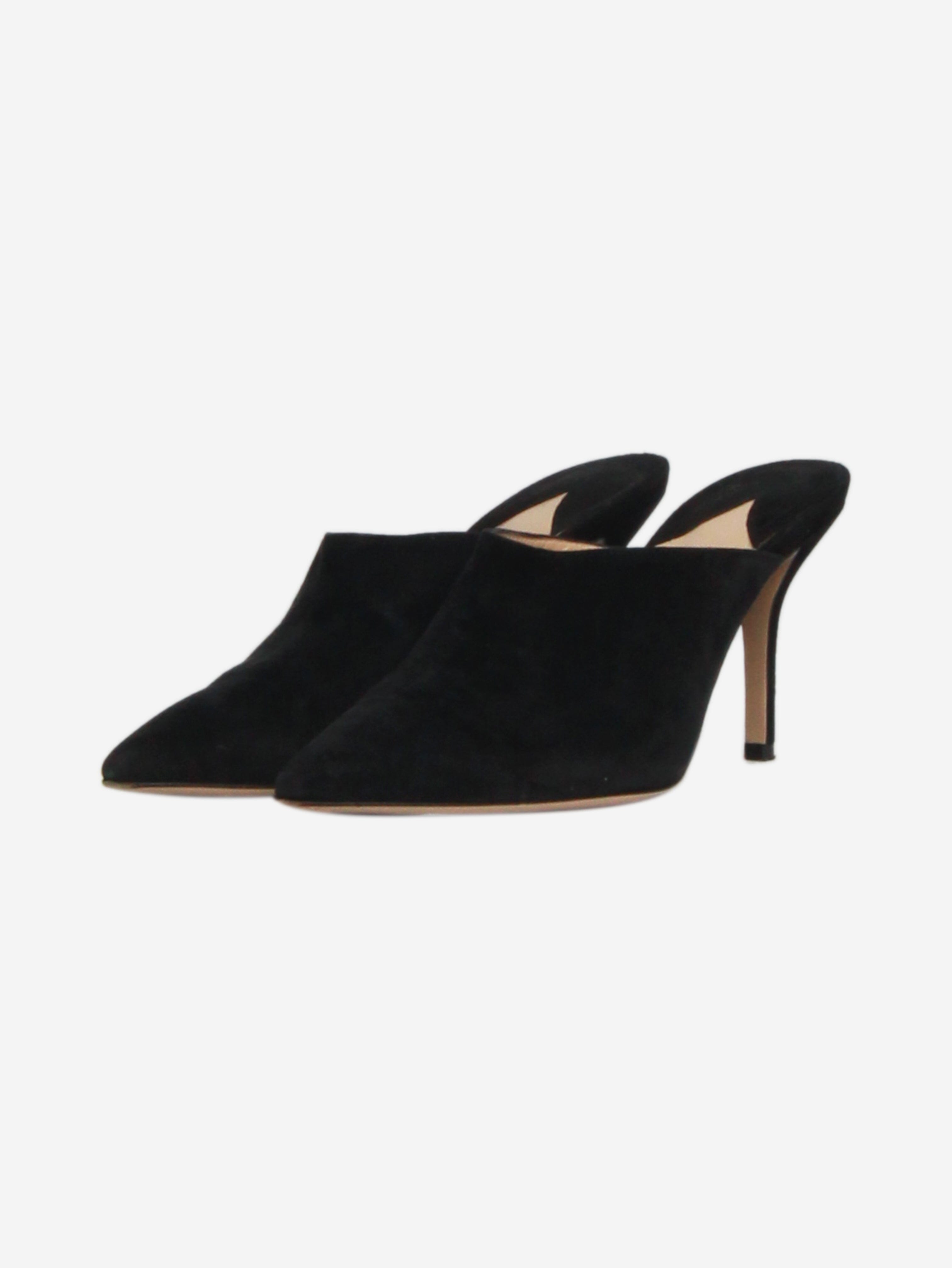 Black Suede Pointed Toe Mules Women's Size EU 37 (US 7) - Comfortable Slip-On Shoes for Office, Party & Casual Wear