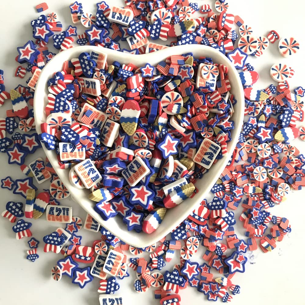 50g/Pack US Flag Polymer Clay - Soft Fimo Mixes Slices for DIY Crafts, Resin Nail Art, Slime Making, Cake & Dessert Decoration - National Holiday Day Series Supplies (US01)