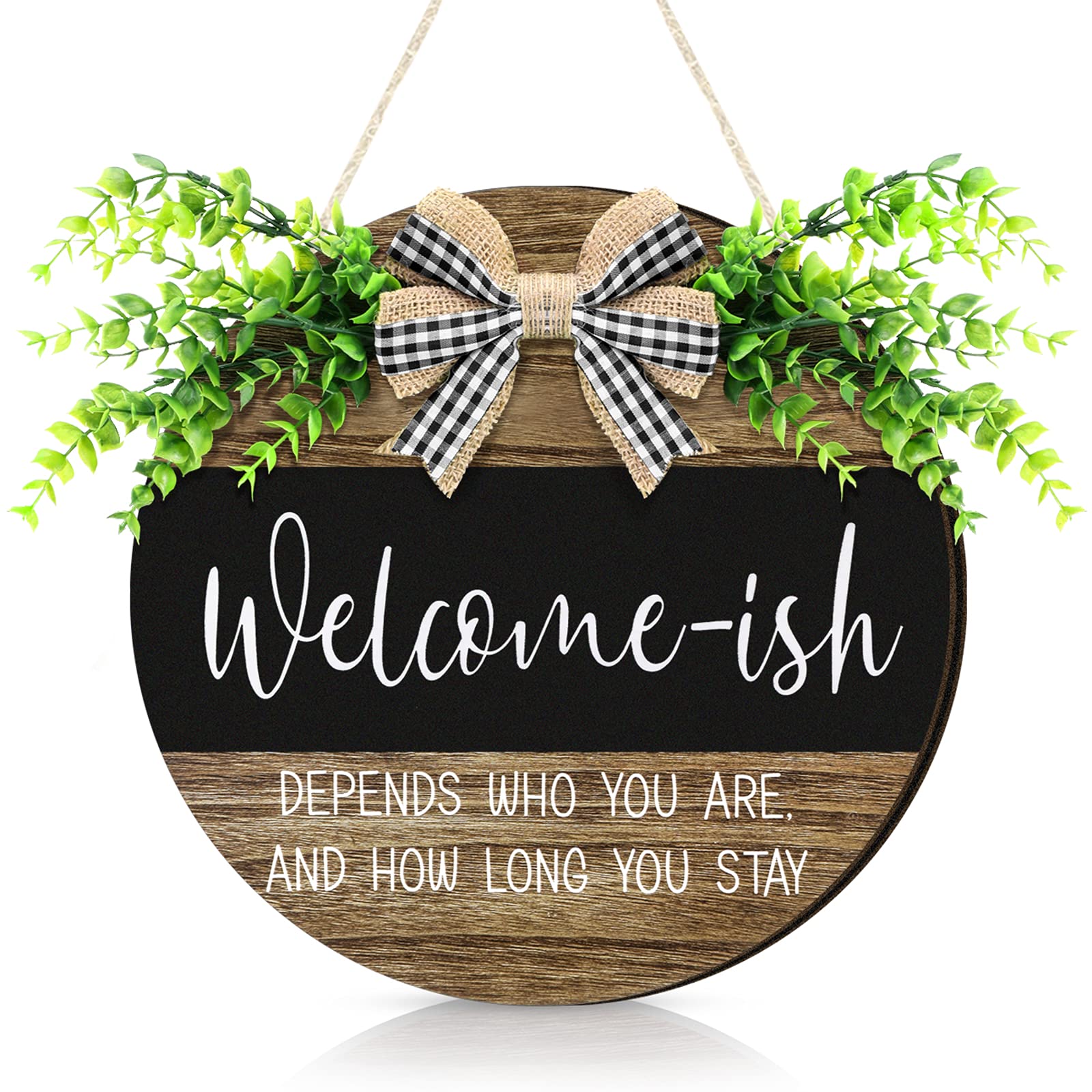 Funny Welcome Sign for Front Door - Rustic Wooden Plaque with Wreath Design, Farmhouse Porch Decor (12x12 Inch, Retro Style) - Perfect for Home Entryway, Housewarming Gifts & Seasonal Door Decorations