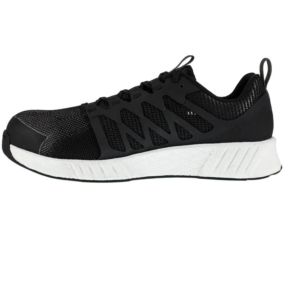Fusion Flexweave™ Composite Toe Athletic Work Shoes for Men - Lightweight Safety Shoes, Black/White - Perfect for Construction, Warehouse & Industrial Work