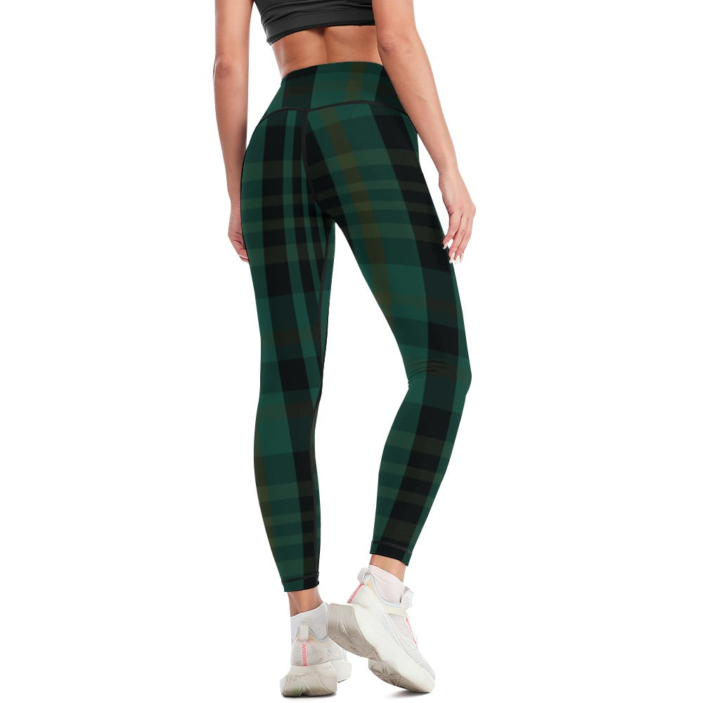 Stylish Green Plaid Yoga Pants for Women - High Waisted Stretchy Workout Leggings - Perfect for Yoga, Gym, Running & Lounge Wear