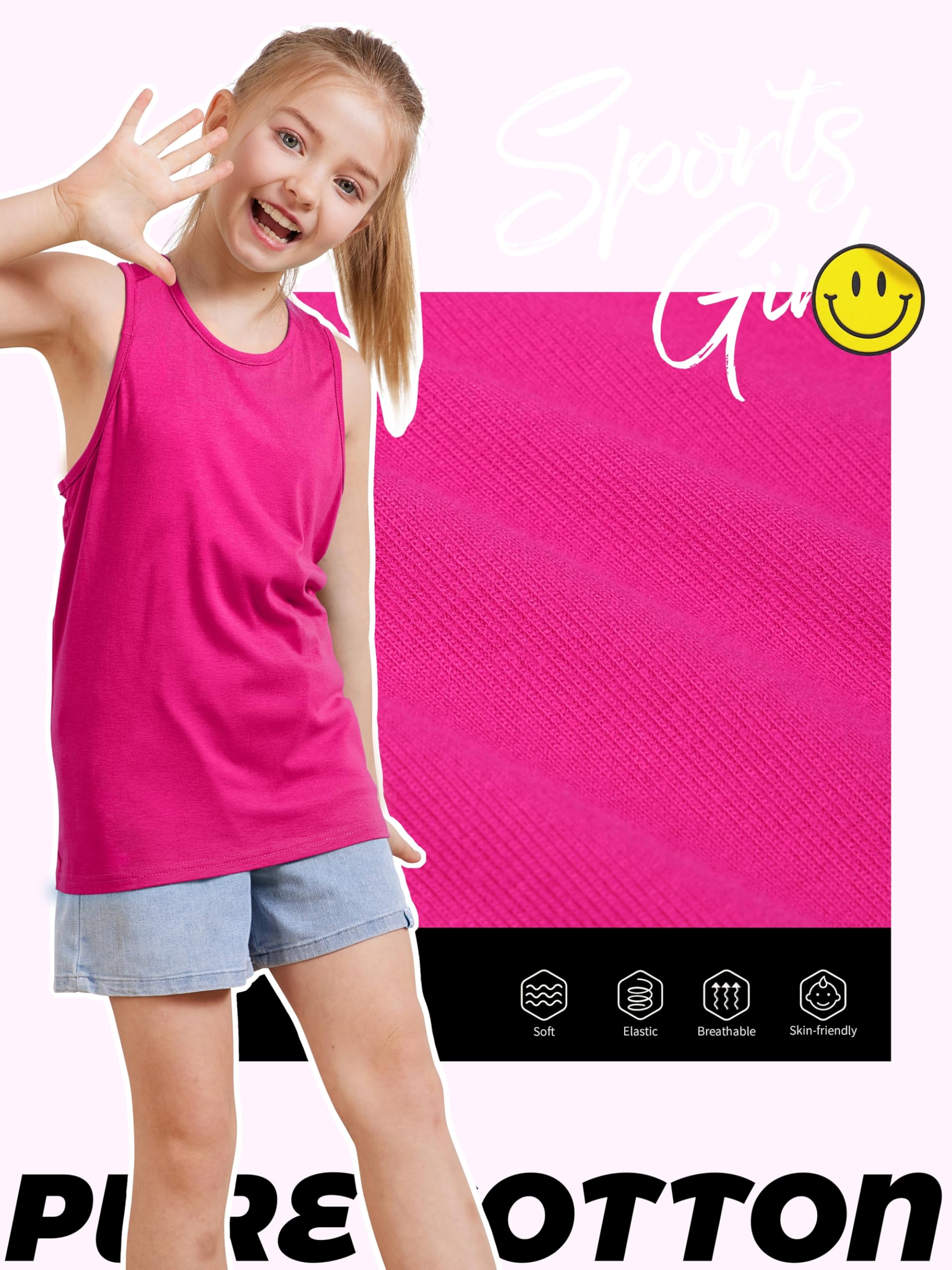 4 Pack Girls Tank Tops - Sleeveless Cotton Racerback Undershirts for Dance, Gymnastics & Ballet | Soft Breathable Crop Tops for Kids & Teens | Perfect for Sports, Practice & Summer Outfits