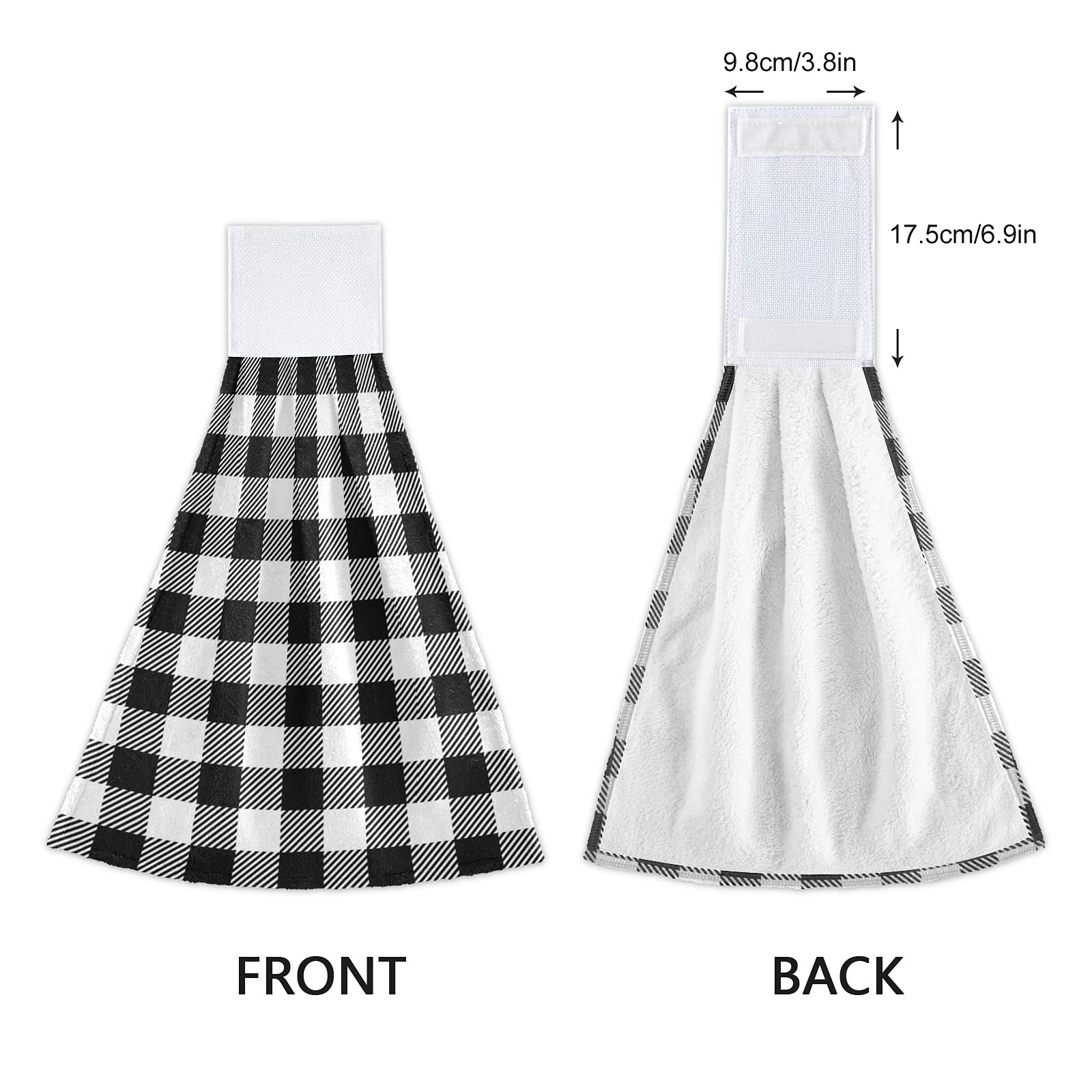 Black and White Buffalo Check Plaid Kitchen Hand Towels - Super Absorbent Hanging Dish Towels with Loop for Kitchen & Bathroom - Set of 2 (Perfect for Cooking, Cleaning, and Decor)